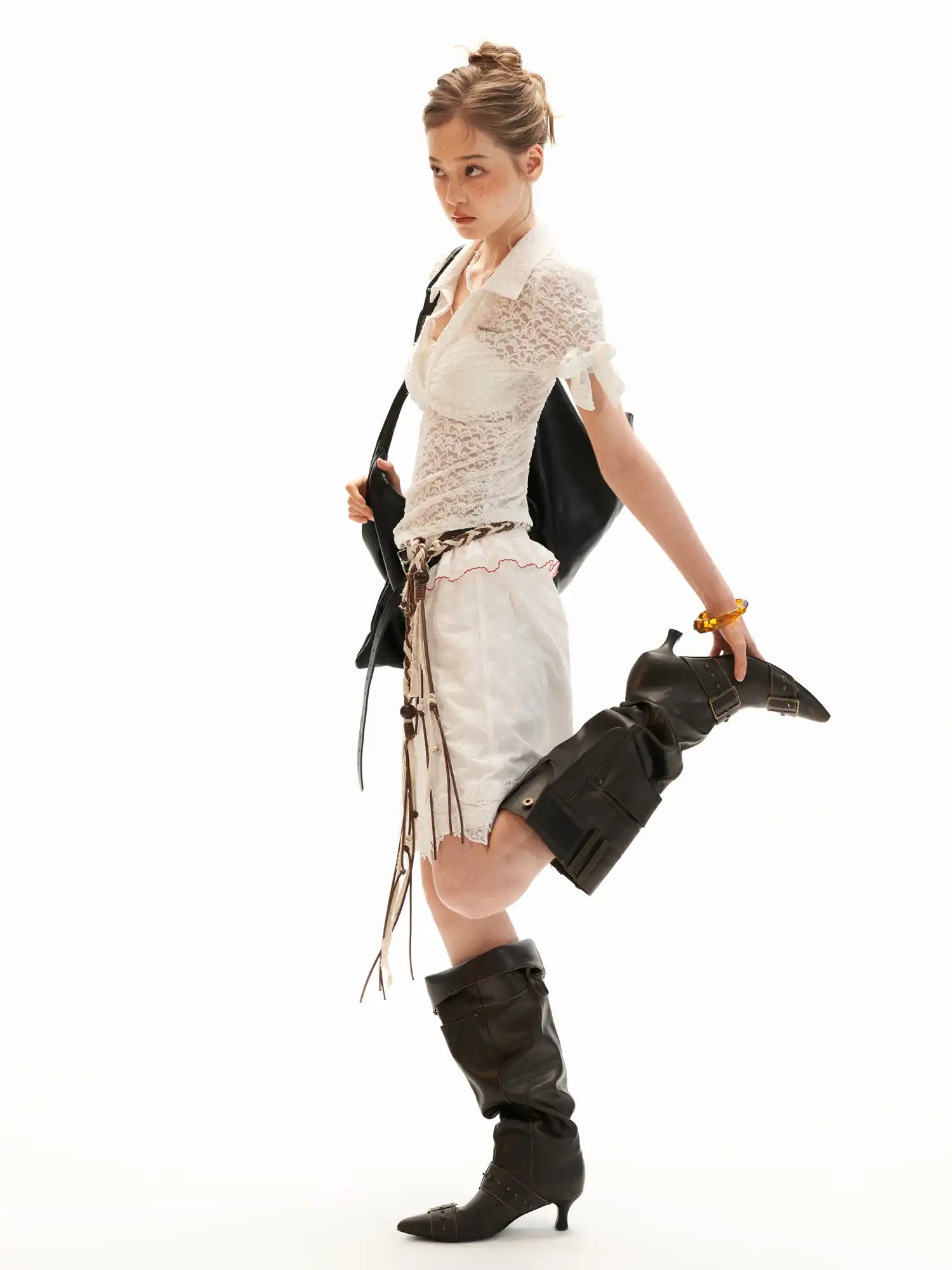 MAMC Ruffle Waist Eyelet Embroidered High-Waist Shorts | Canton Collective