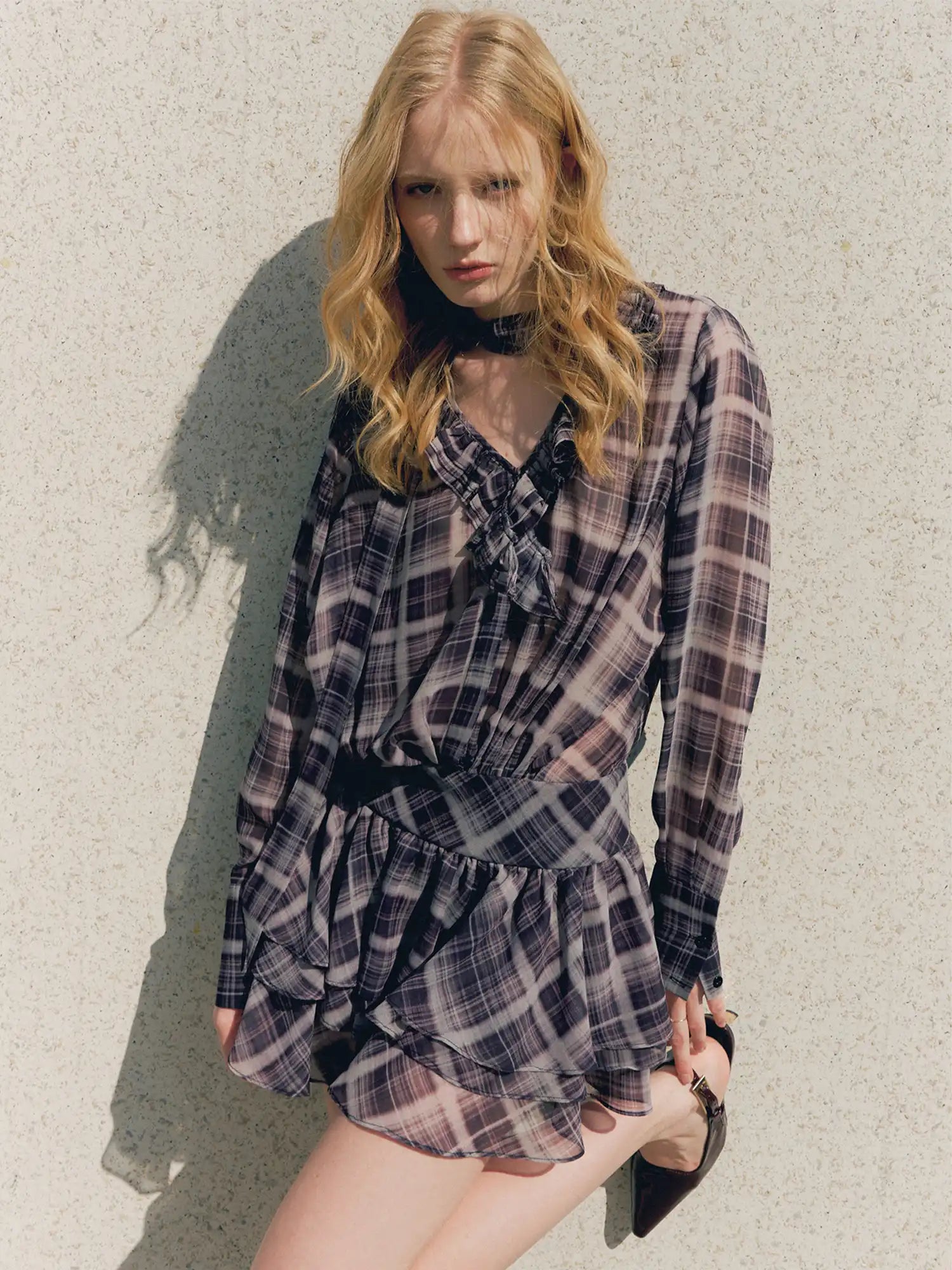 Deleteex Ruffled Plaid Boho Corset Shirt Mini Dress | Canton Collective