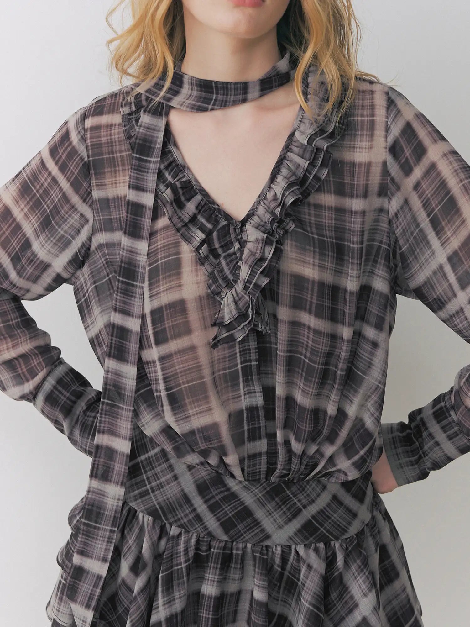 Deleteex Ruffled Plaid Boho Corset Shirt Mini Dress | Canton Collective