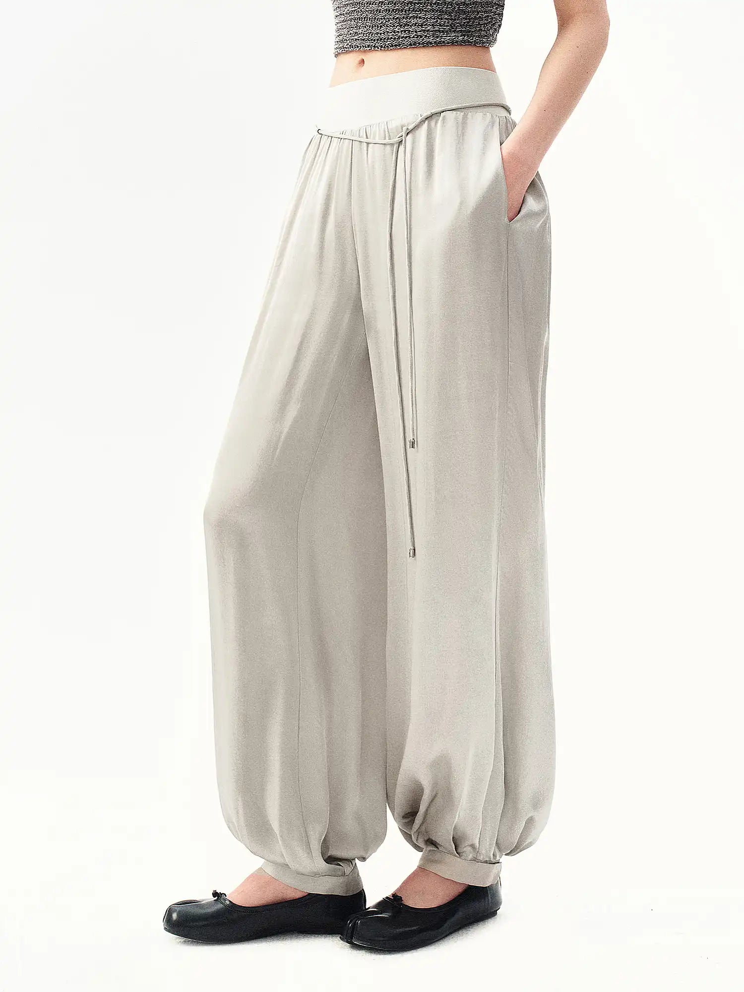 Ayo Satin-Feel Drawstring Lantern Pants | Canton Collective