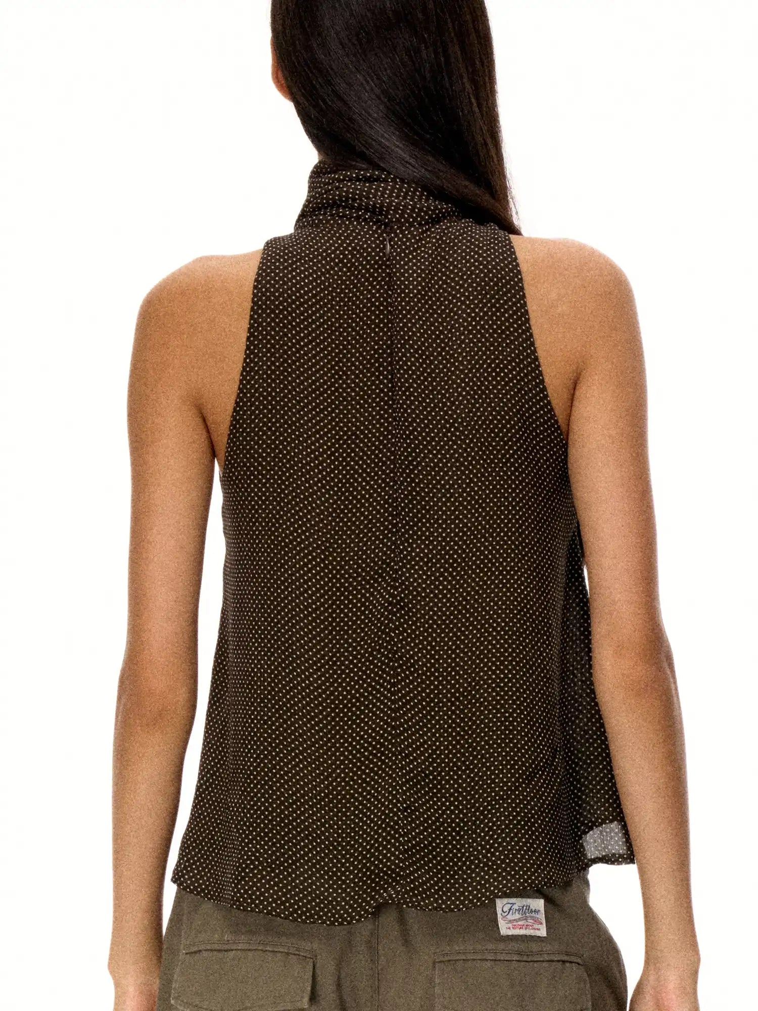 FirstFloor Scarf-Collar Design Polka Sheer Mesh Sleeveless Top | Canton Collective