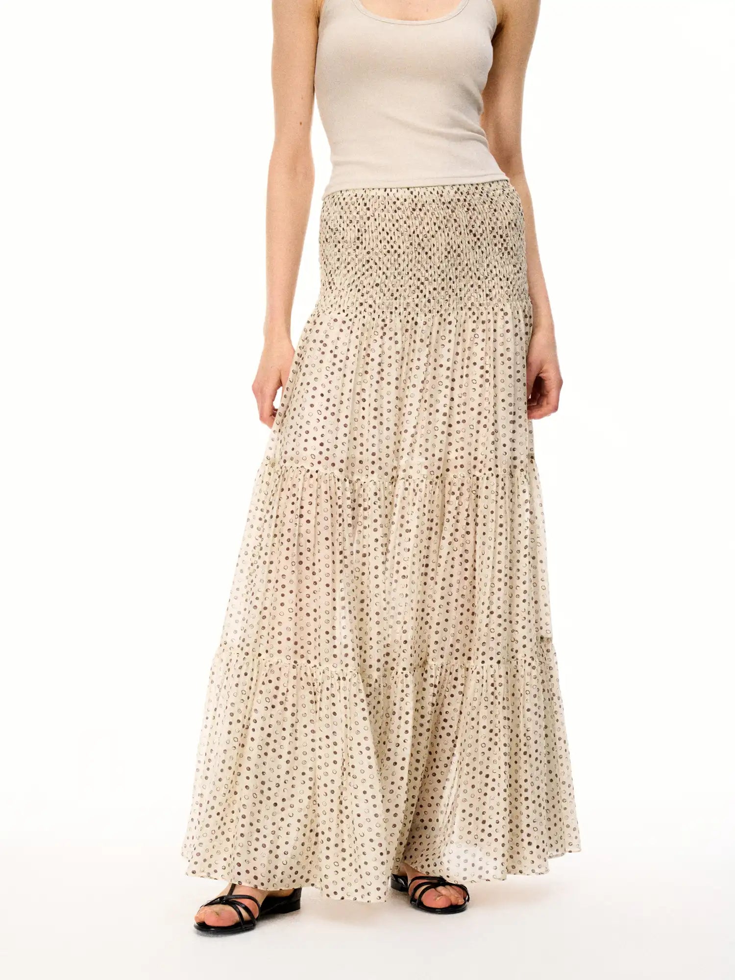FirstFloor Sheer Mesh Tulle Pleated Maxi Skirt With Polka Dot Plaid | Canton Collective