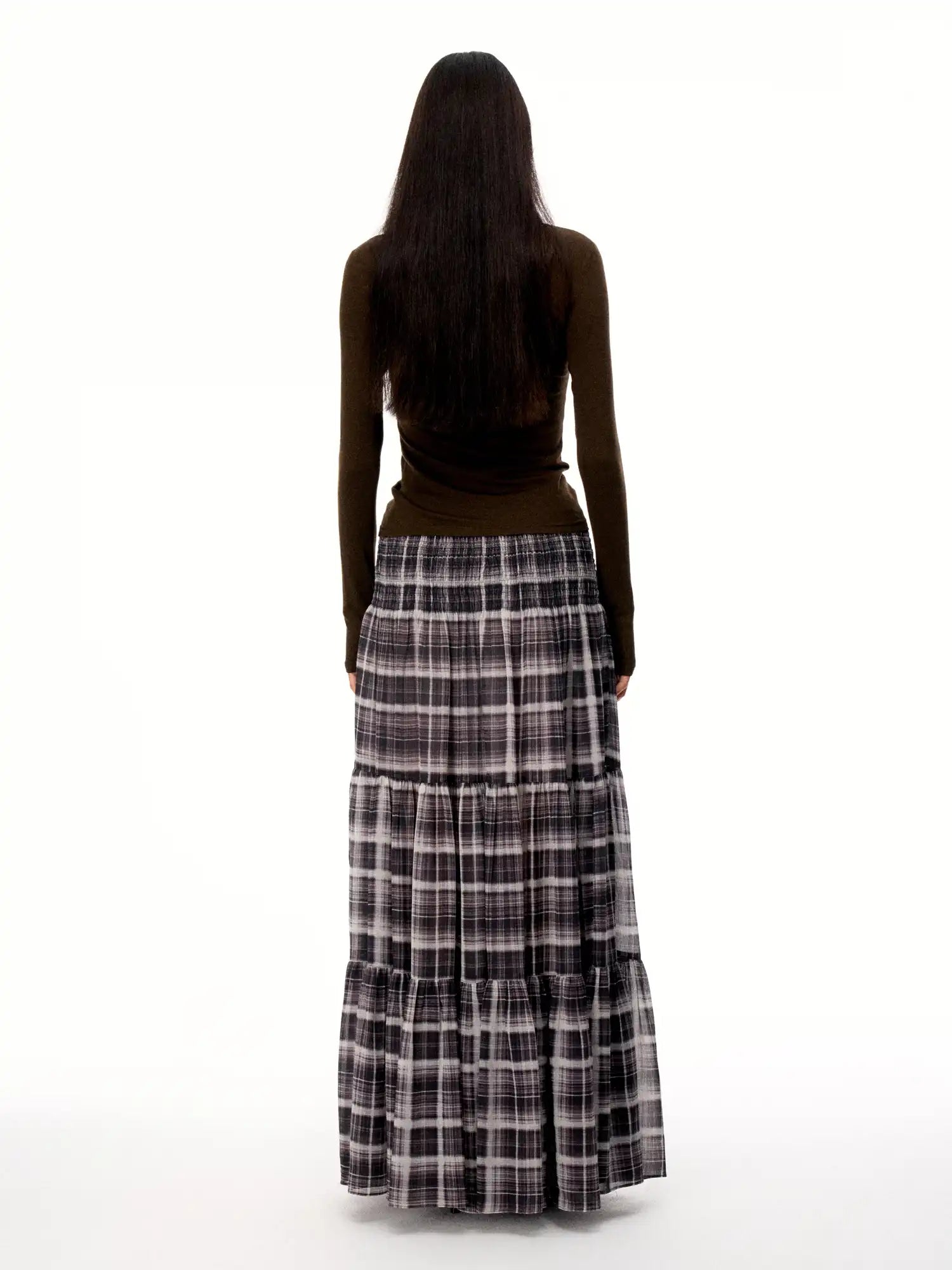 FirstFloor Sheer Mesh Tulle Pleated Maxi Skirt With Polka Dot Plaid | Canton Collective