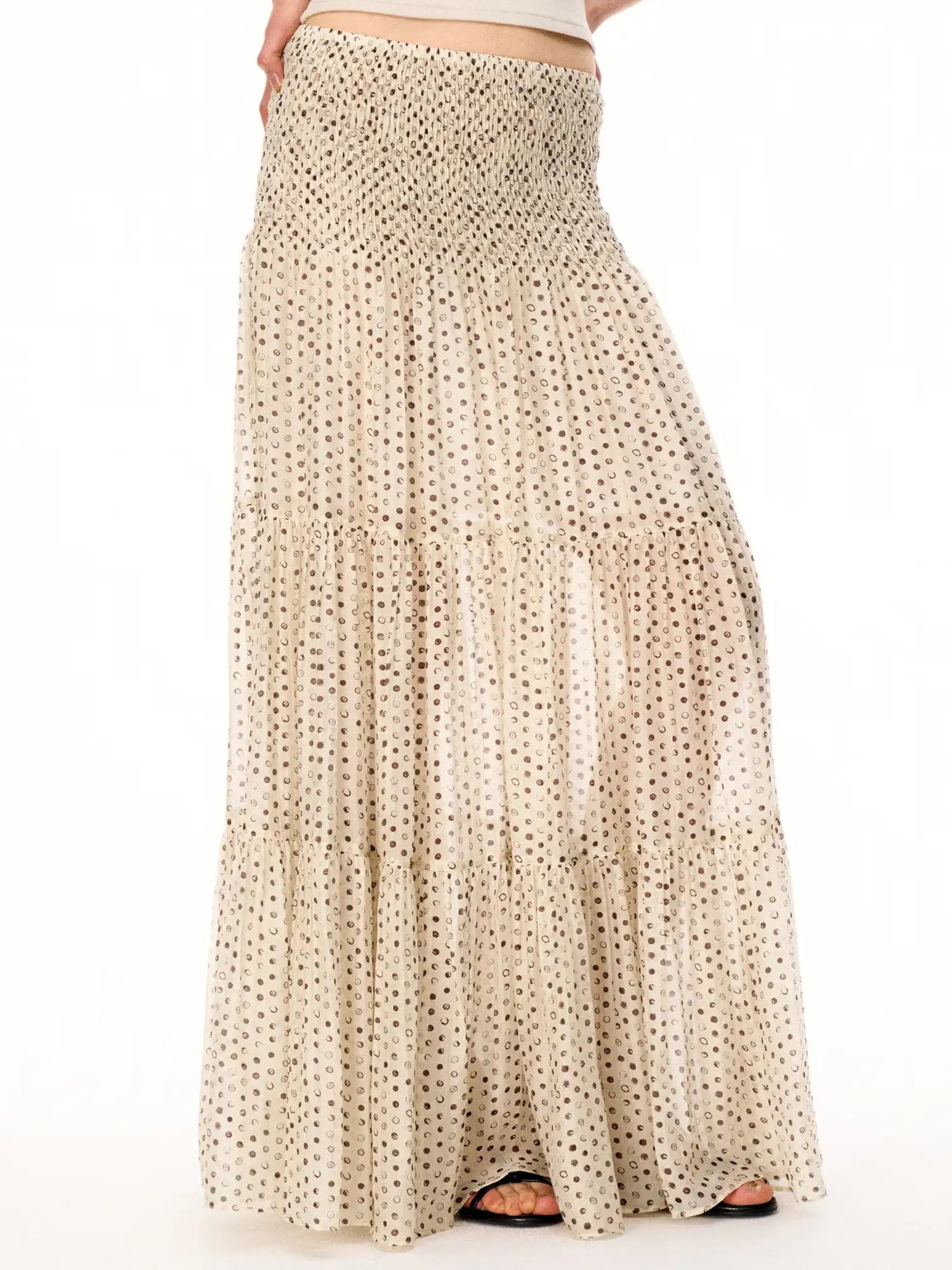 FirstFloor Sheer Mesh Tulle Pleated Maxi Skirt With Polka Dot Plaid | Canton Collective