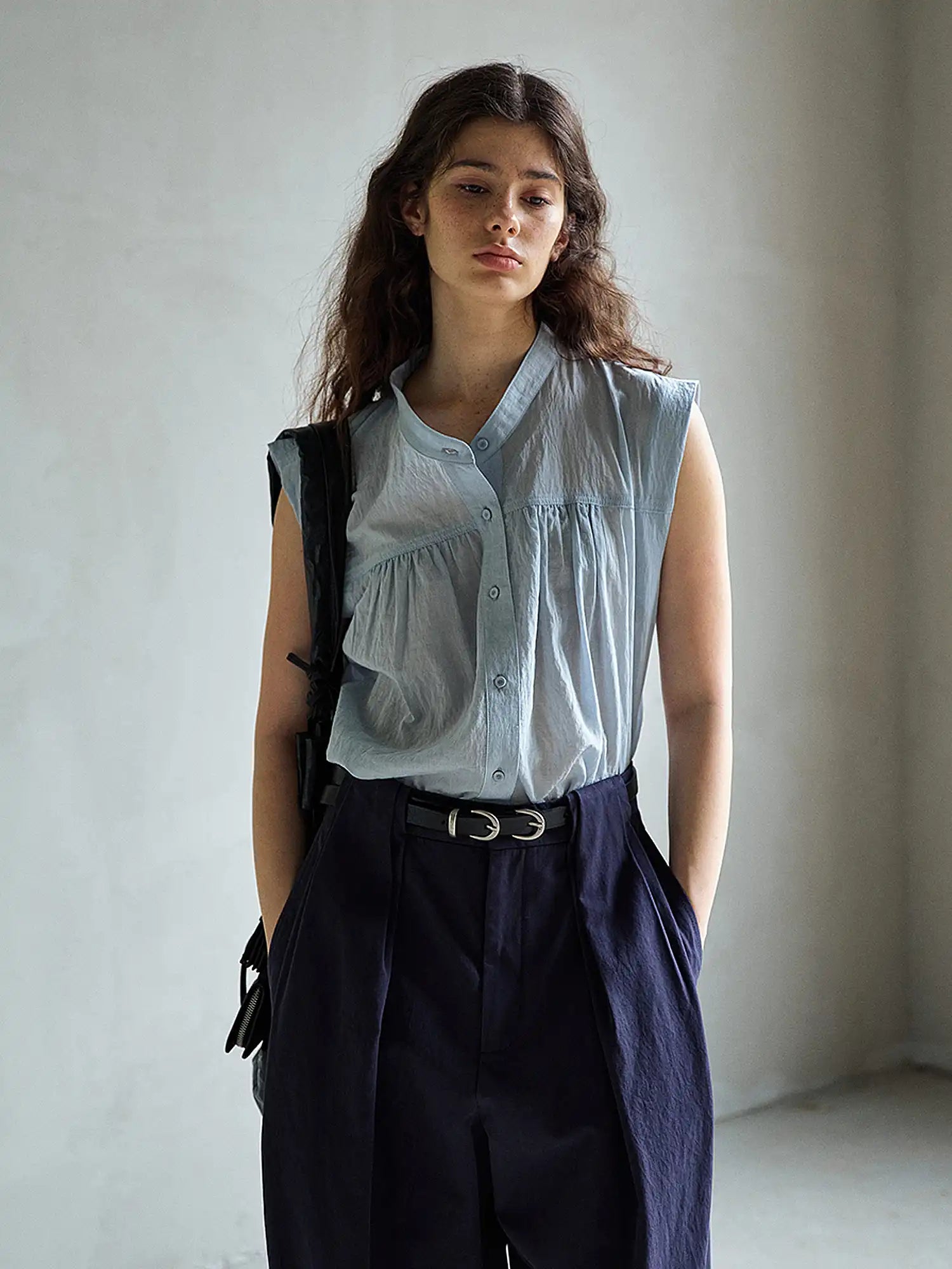 CantonCollective Design Sheer Sleeveless Button Down Shirt | Canton Collective