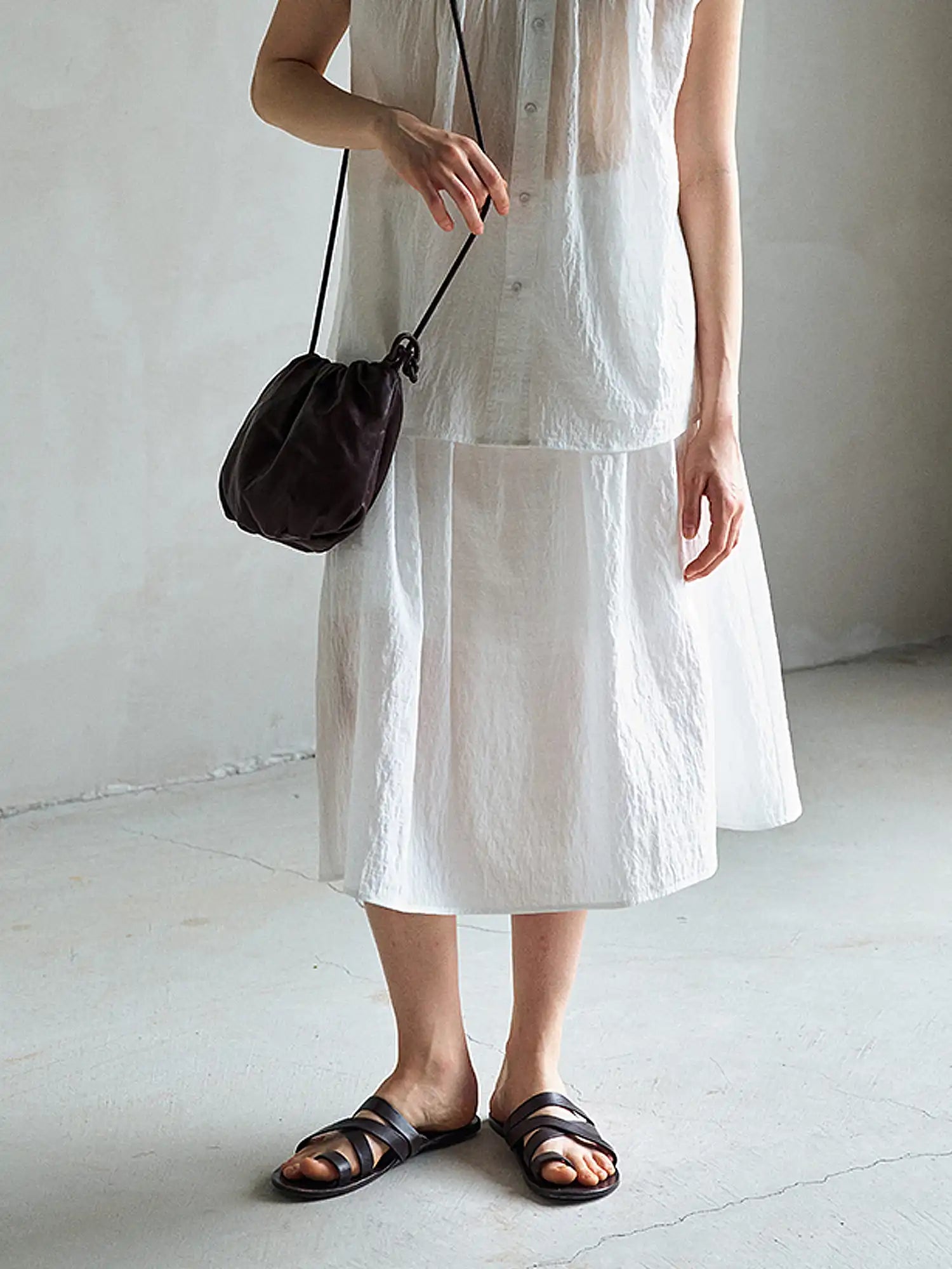 CantonCollective Design Sheer Tencel Gathered Midi Skirt | Canton Collective