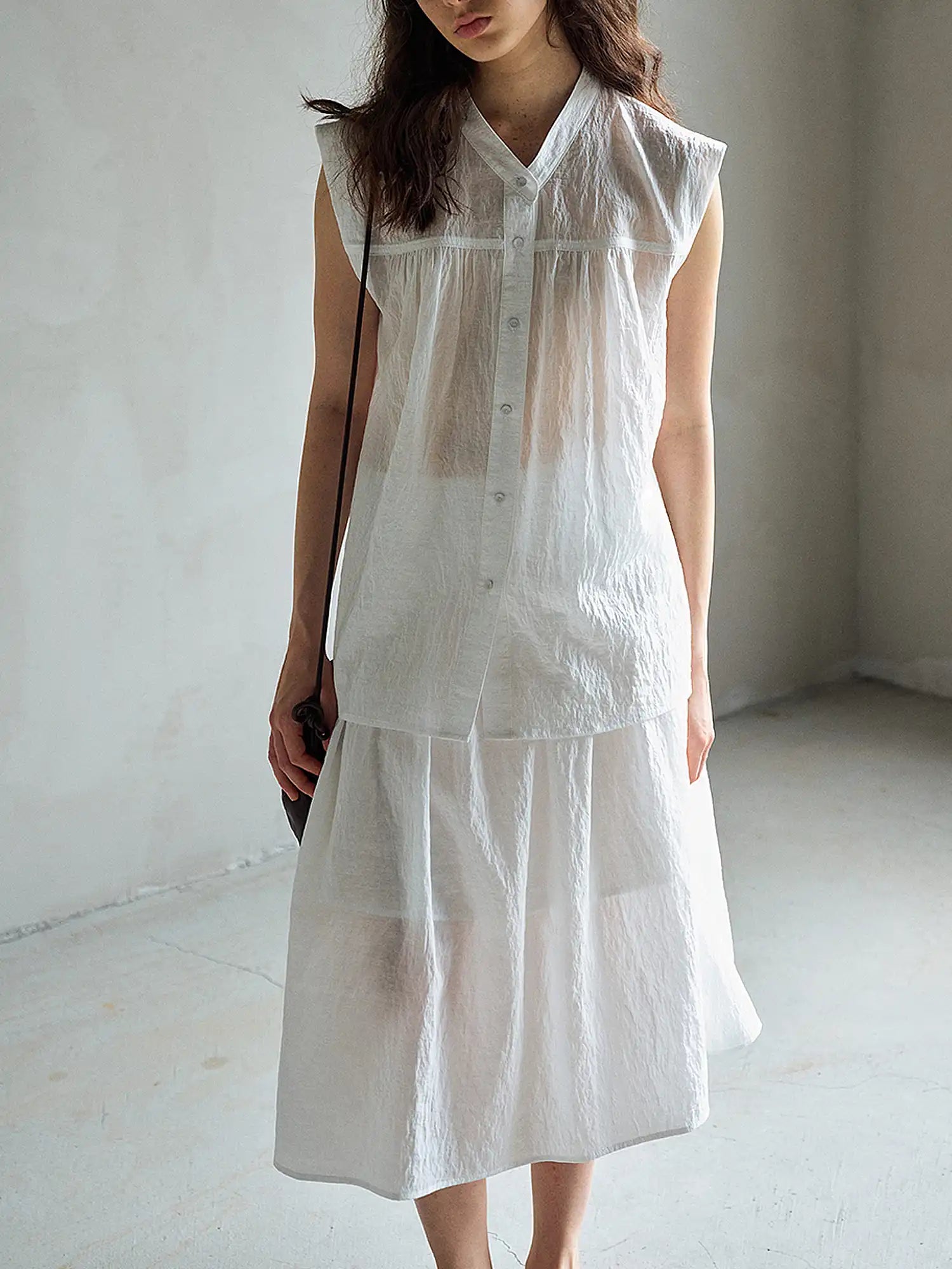 CantonCollective Design Sheer Tencel Gathered Midi Skirt | Canton Collective