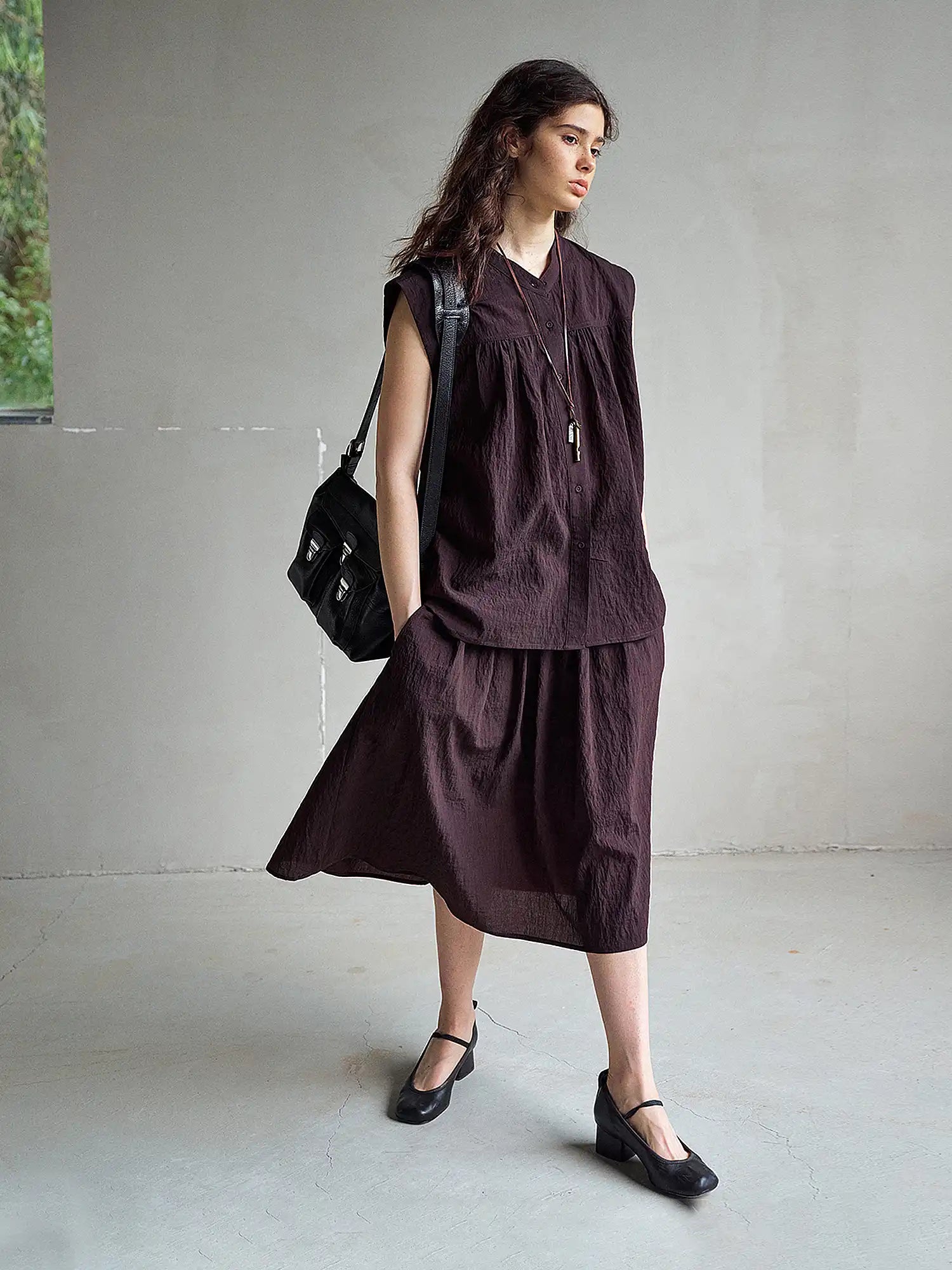 CantonCollective Design Sheer Tencel Gathered Midi Skirt | Canton Collective