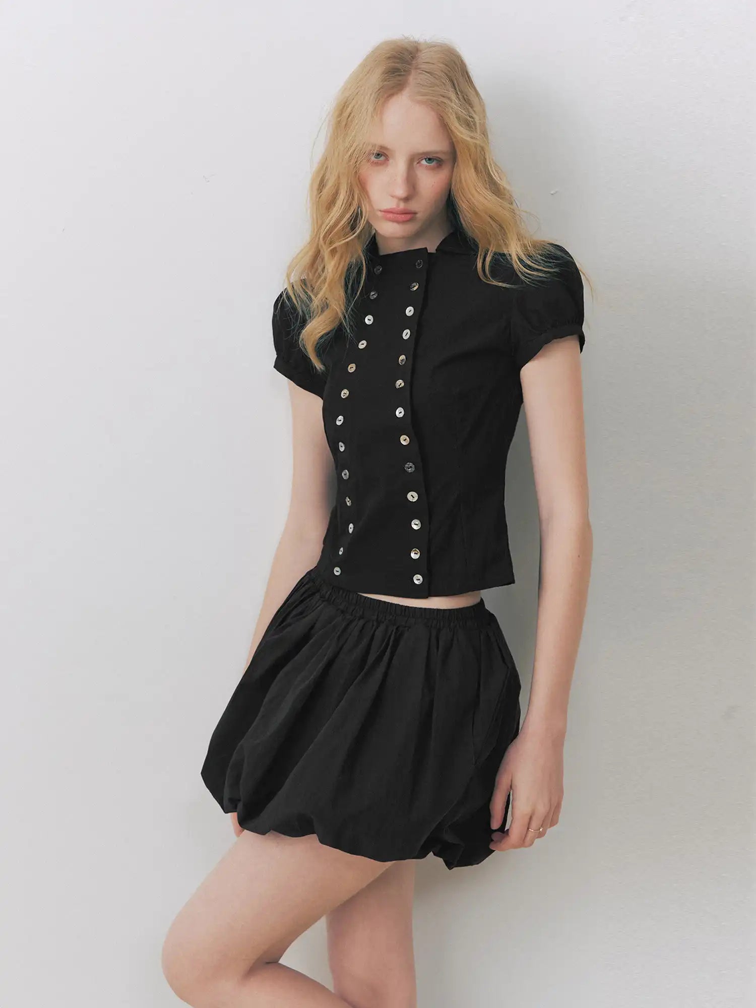Deleteex Shell Button Puff Sleeve Shirt | Canton Collective