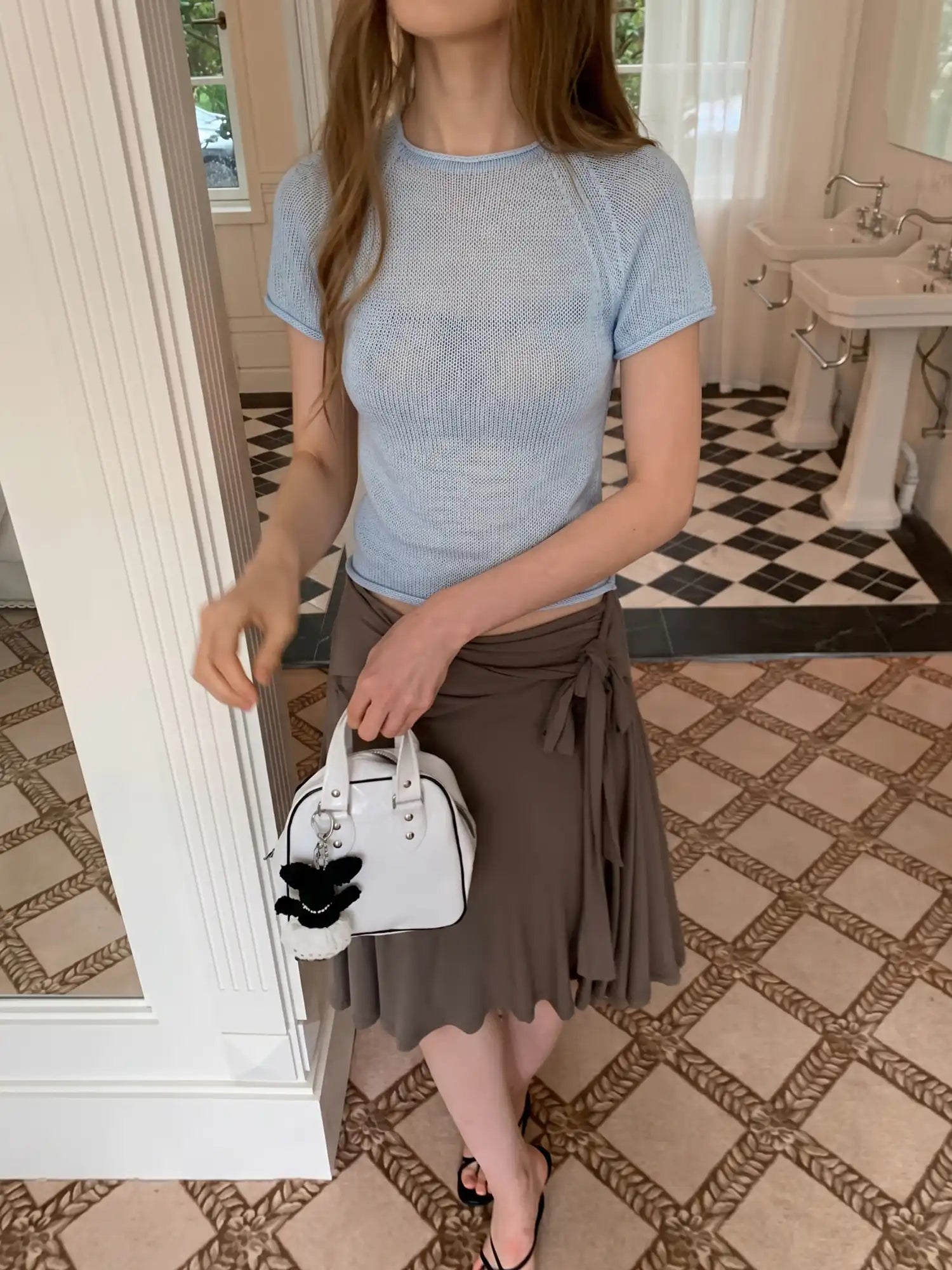 CantonCollective Design Short Sleeve Sheer Knit Top with Rolled-Edge | Canton Collective