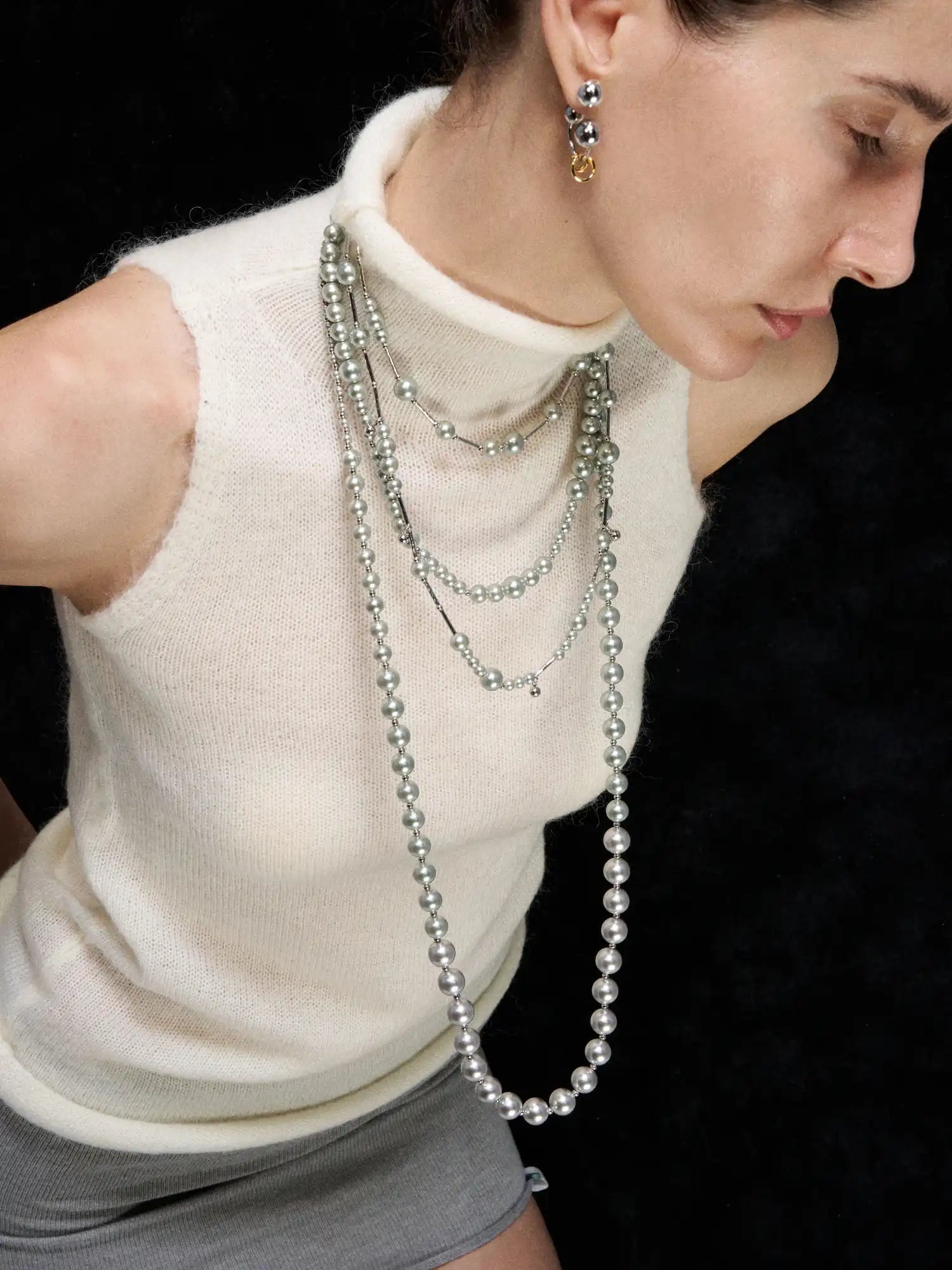 1Jinn M2M Simple Silver Pearl Long Necklace | Canton Collective