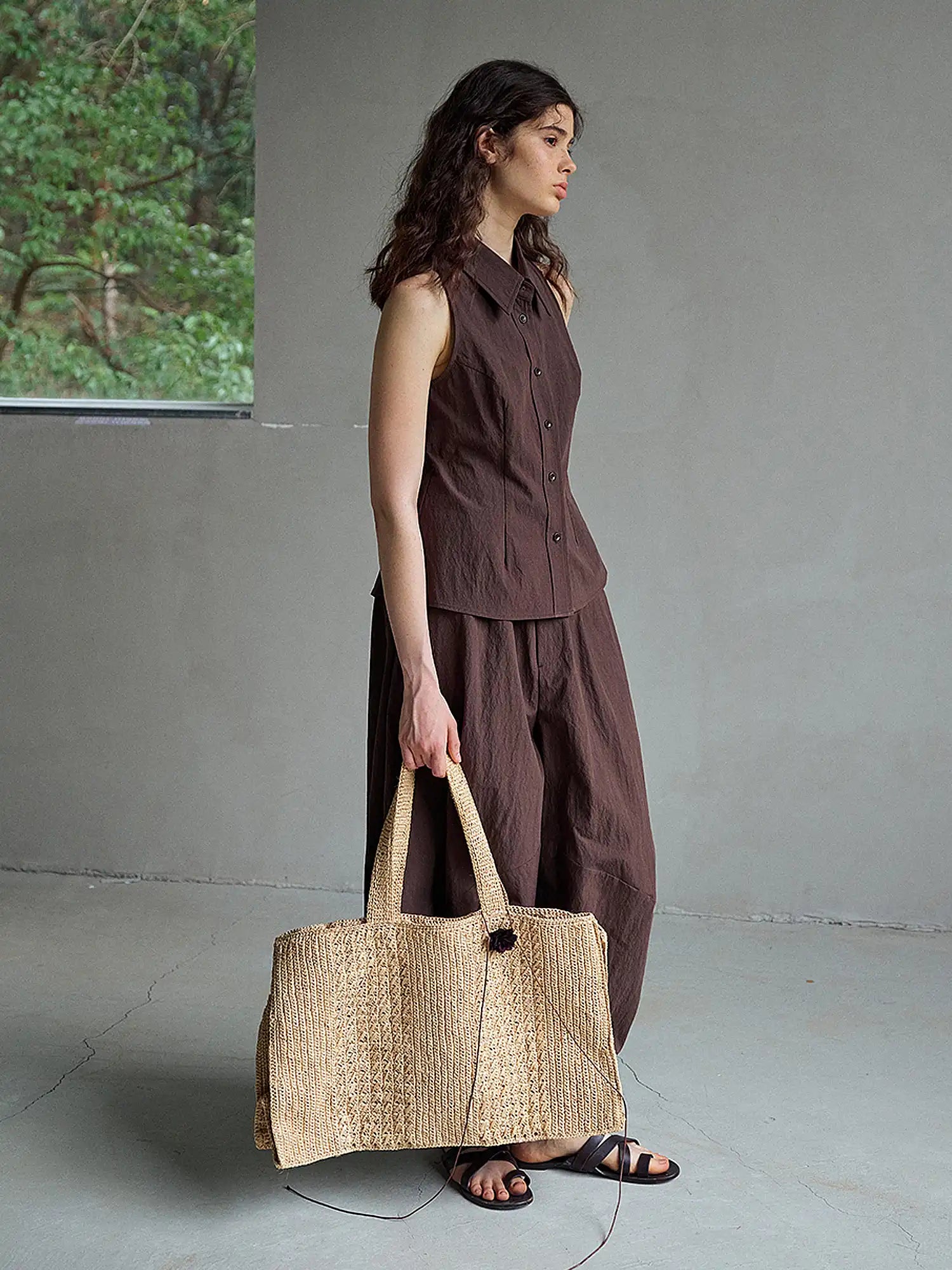 CantonCollective Design Sleeveless Button-Front Textured Cotton Top | Canton Collective