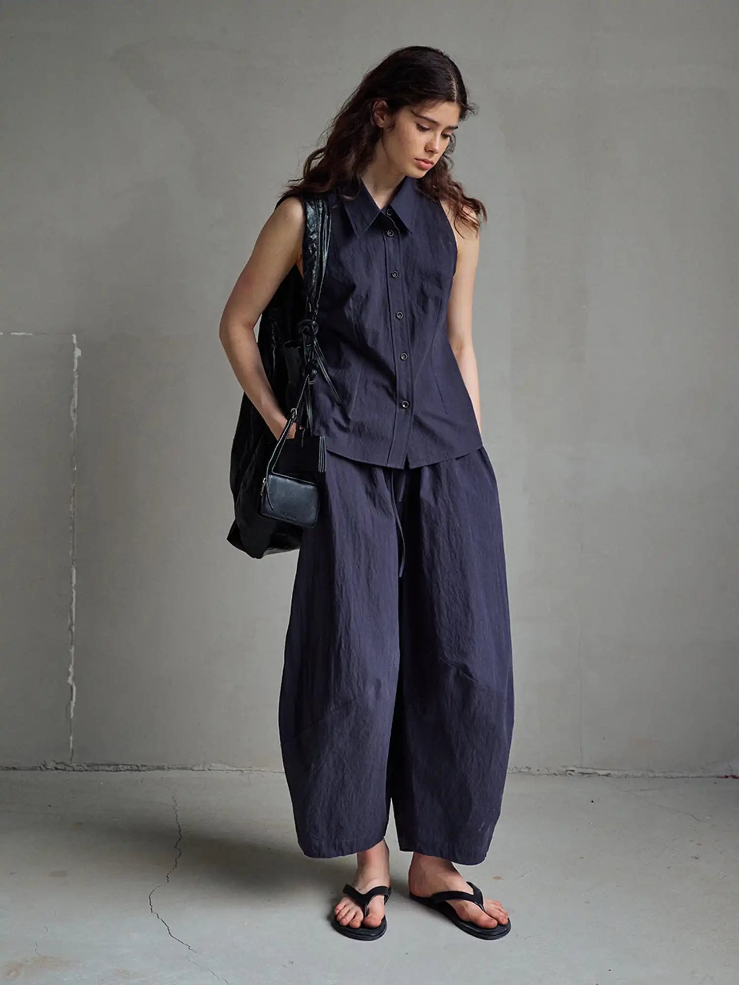 CantonCollective Design Sleeveless Button-Front Textured Cotton Top | Canton Collective