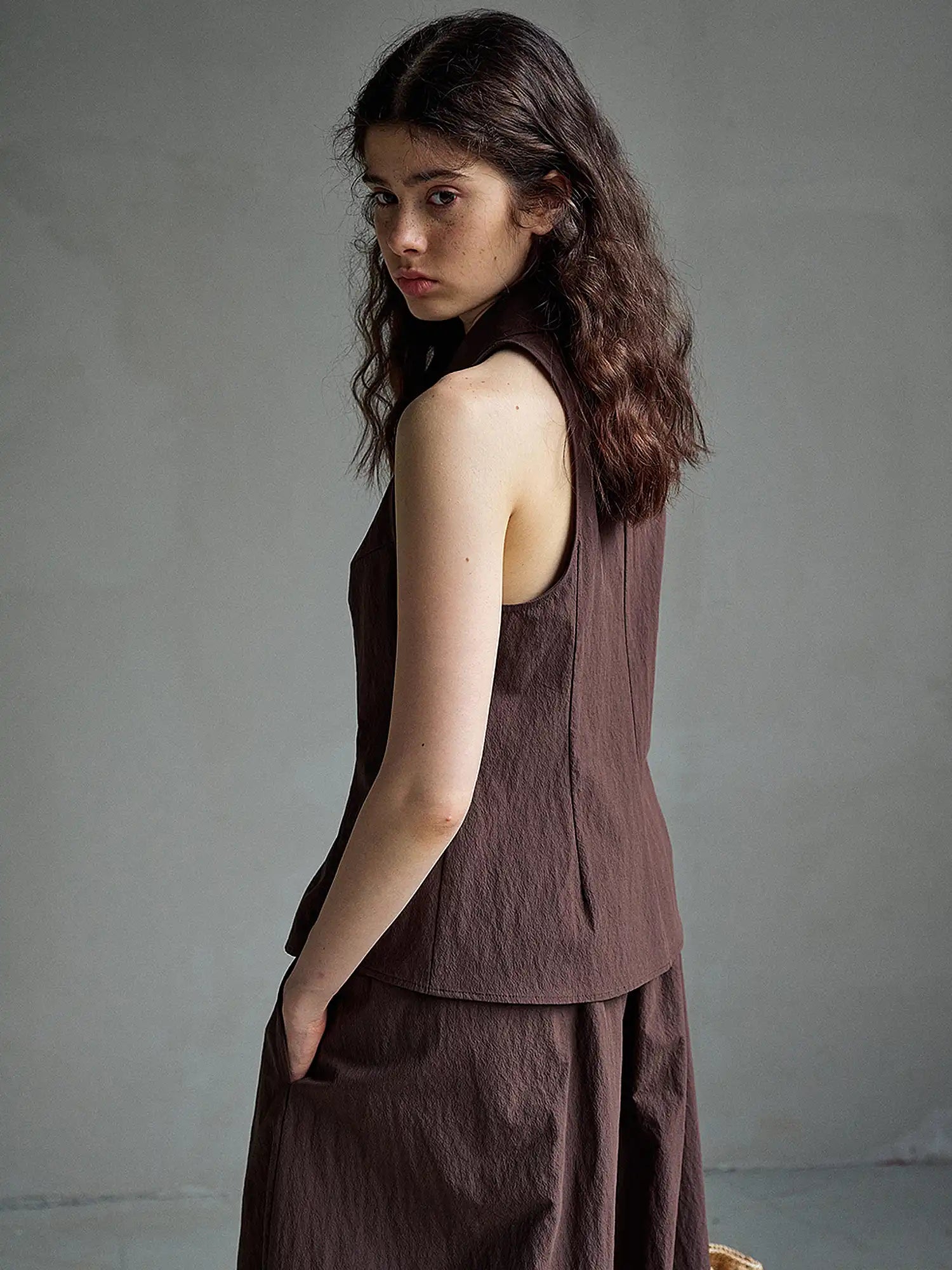 CantonCollective Design Sleeveless Button-Front Textured Cotton Top | Canton Collective