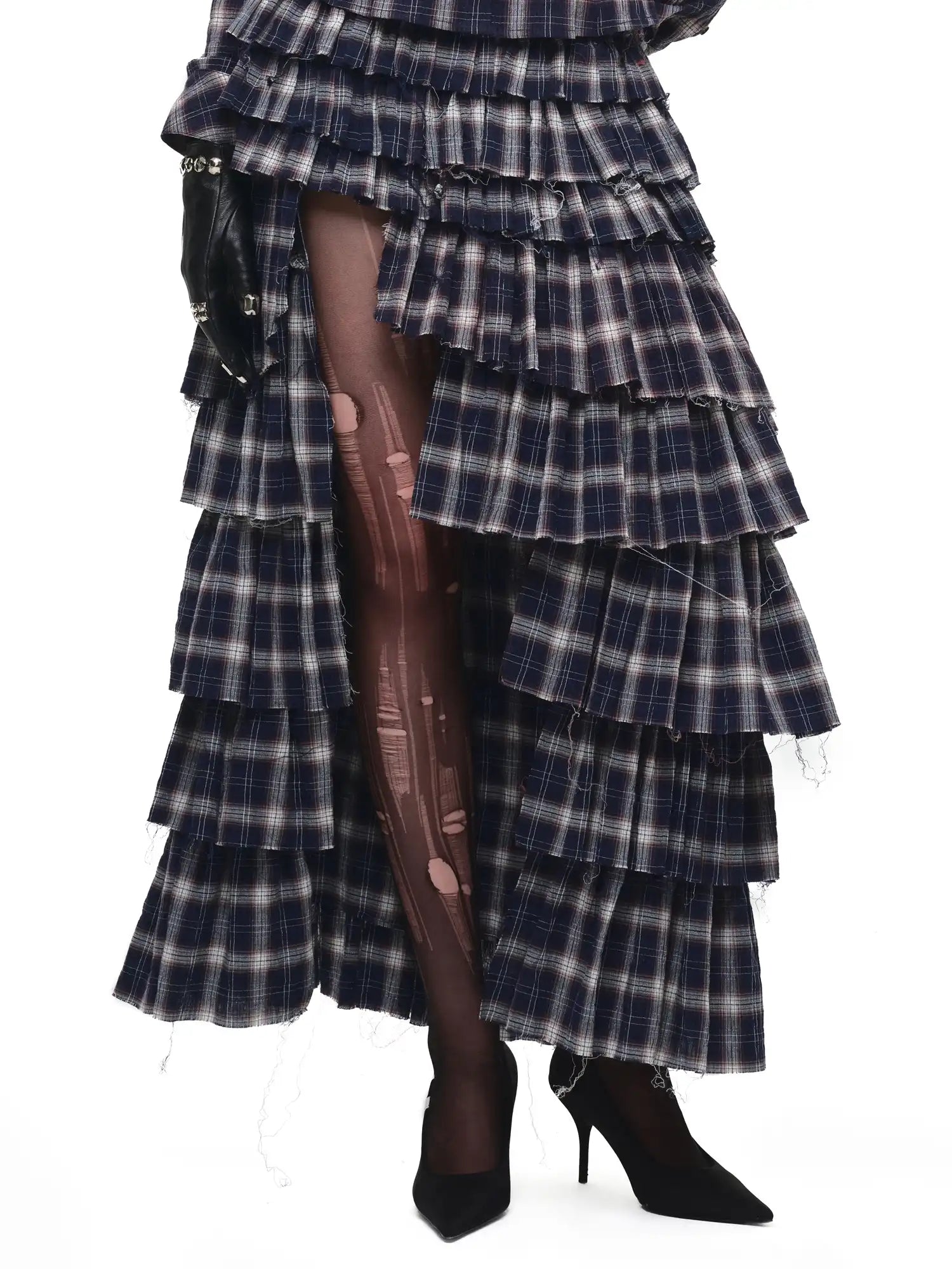 1Jinn Studio Slit Plaid Tiered Ruffle Maxi Skirt | Canton Collective