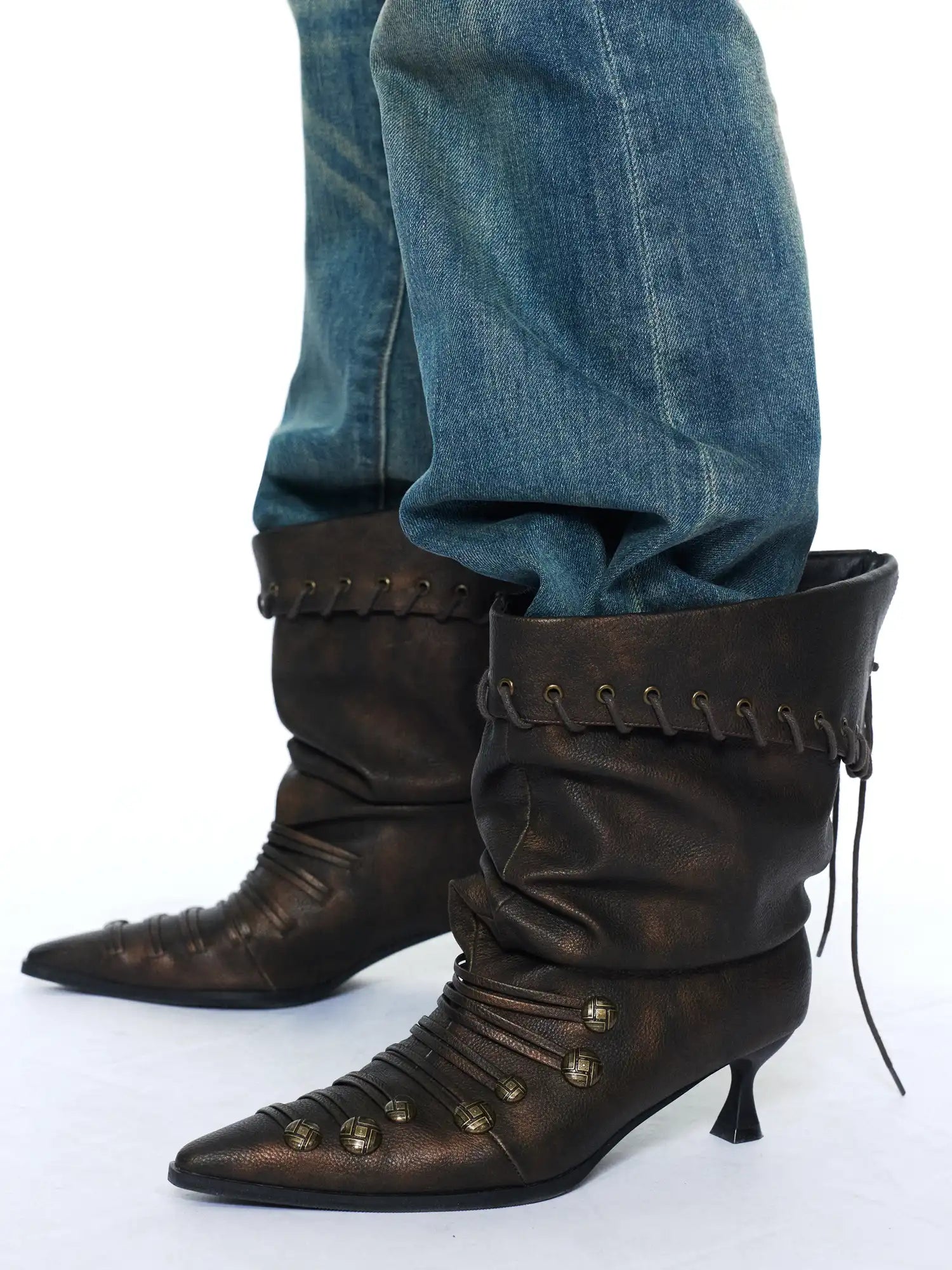 2th Desire Slouch Woven Cord Trim Toe Booties | Canton Collective