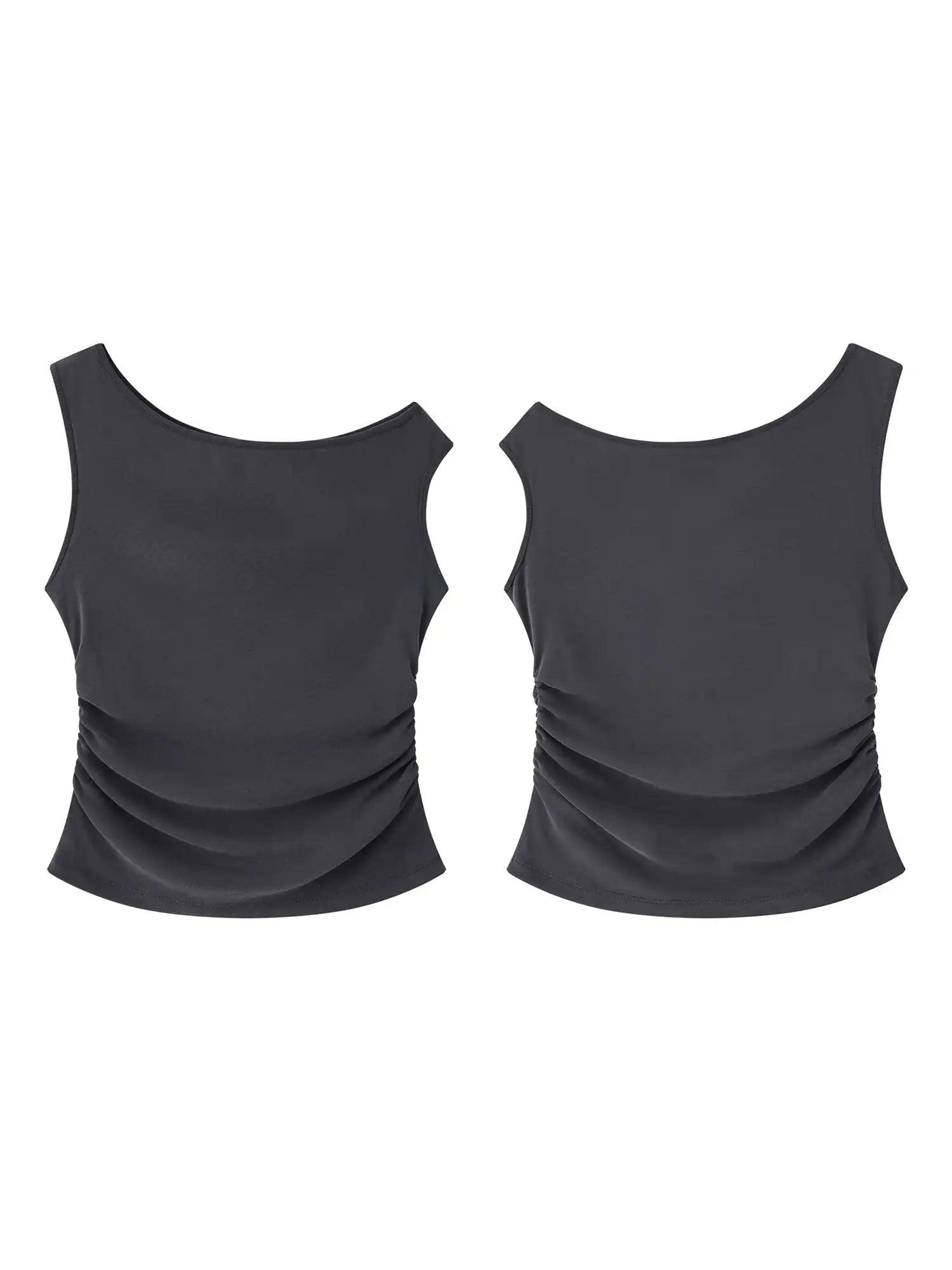 FirstFloor Solid Off Shoulder Ruched Crop Asymmetrical Top | Canton Collective