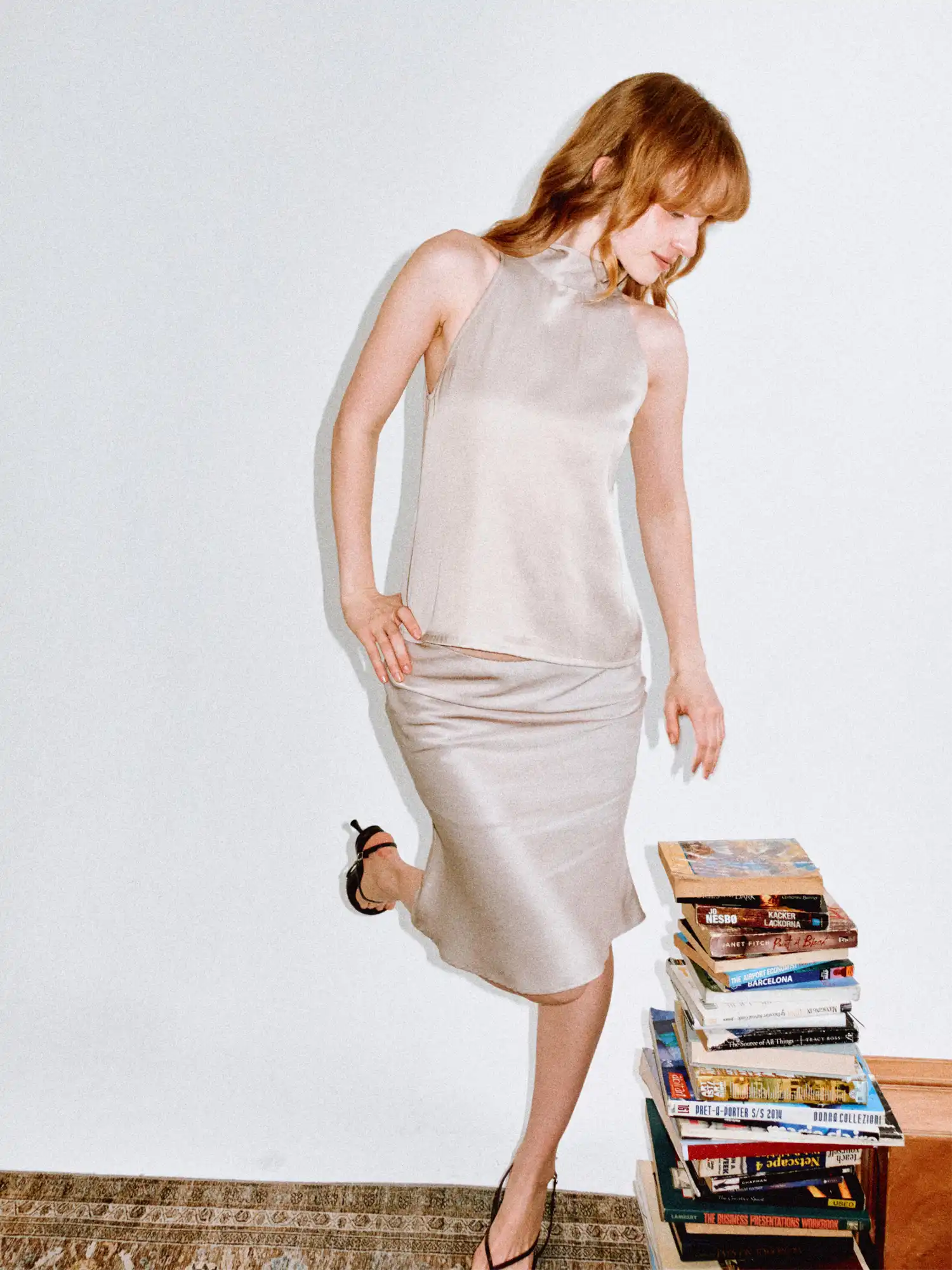 FirstFloor Sophisticated Draped Backless Satin Necktie Blouse | Canton Collective