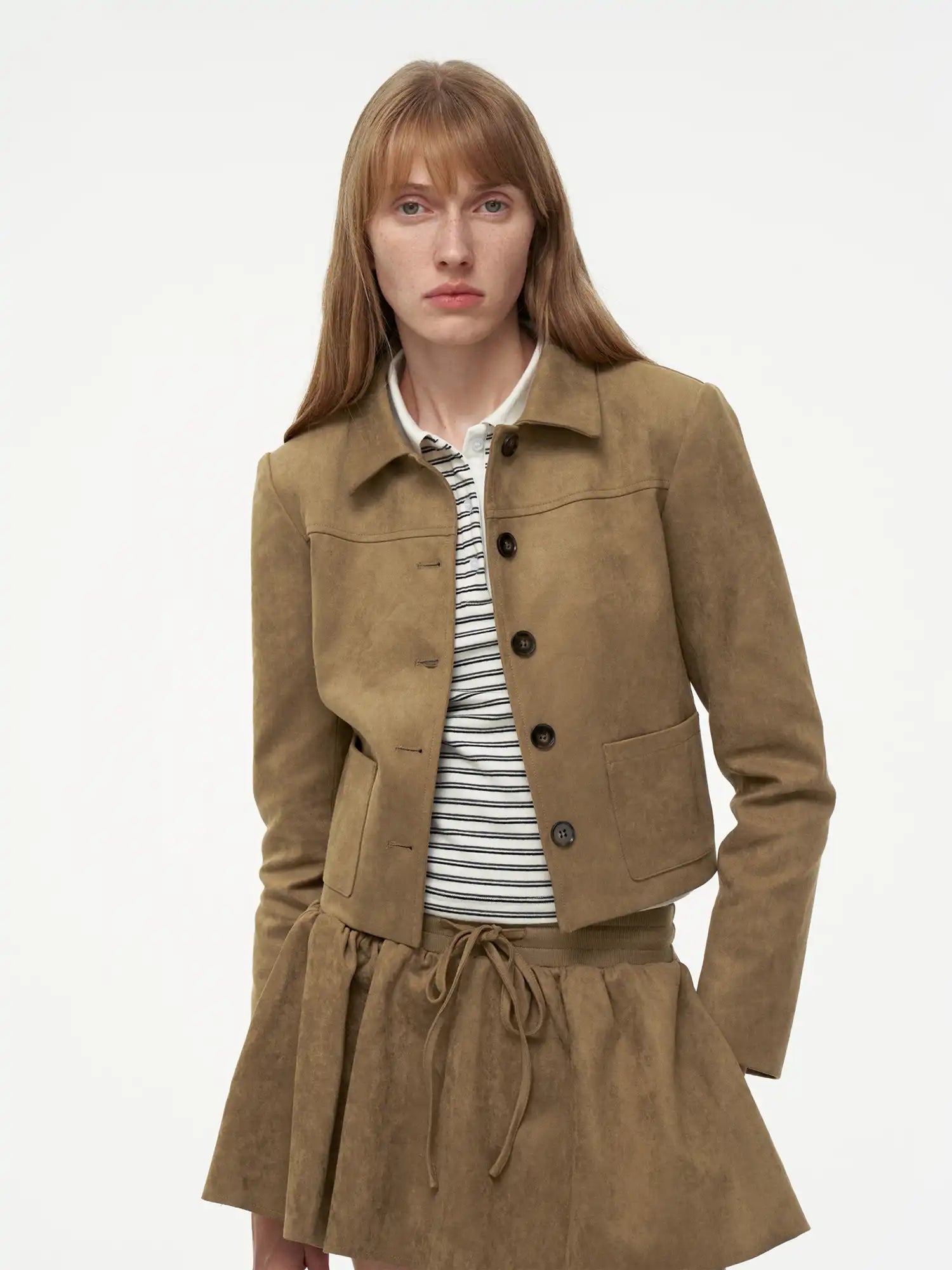 FIRST FLOOR Sophisticated Suede Cropped Jacket | Canton Collective