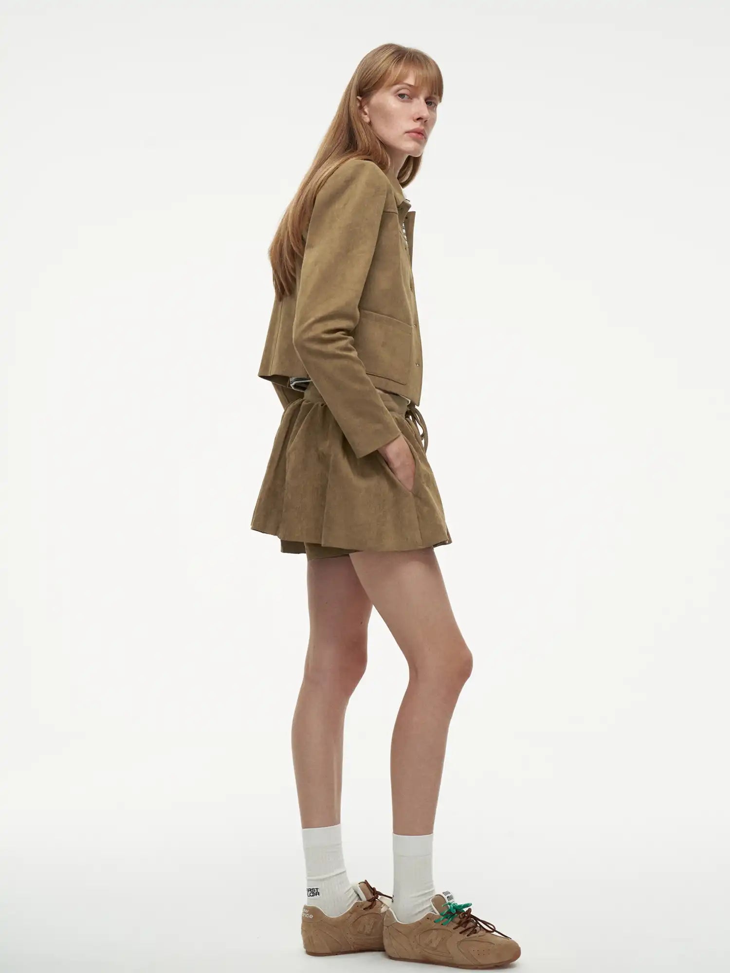 FIRST FLOOR Sophisticated Suede Cropped Jacket | Canton Collective