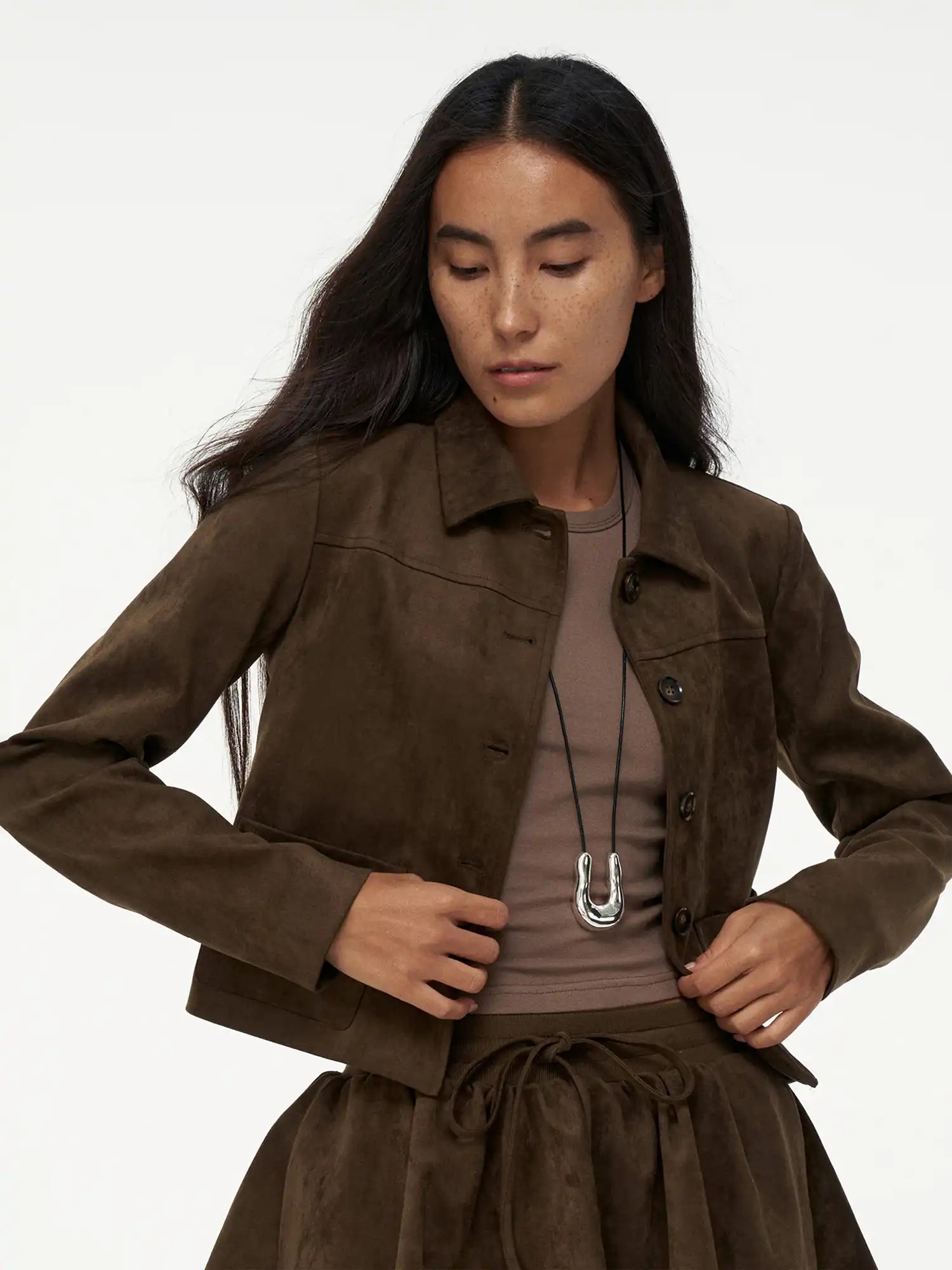 FIRST FLOOR Sophisticated Suede Cropped Jacket | Canton Collective