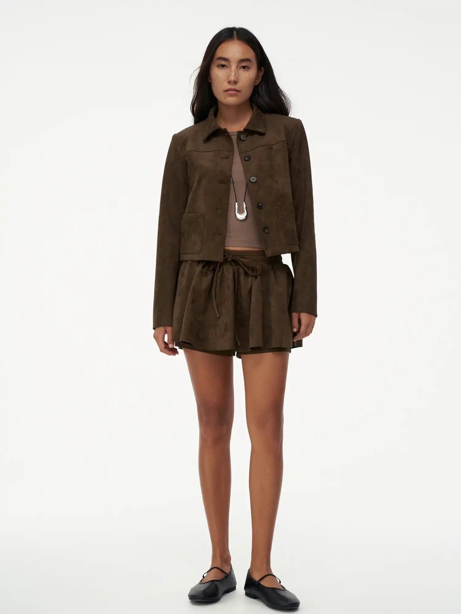 FIRST FLOOR Sophisticated Suede Cropped Jacket | Canton Collective