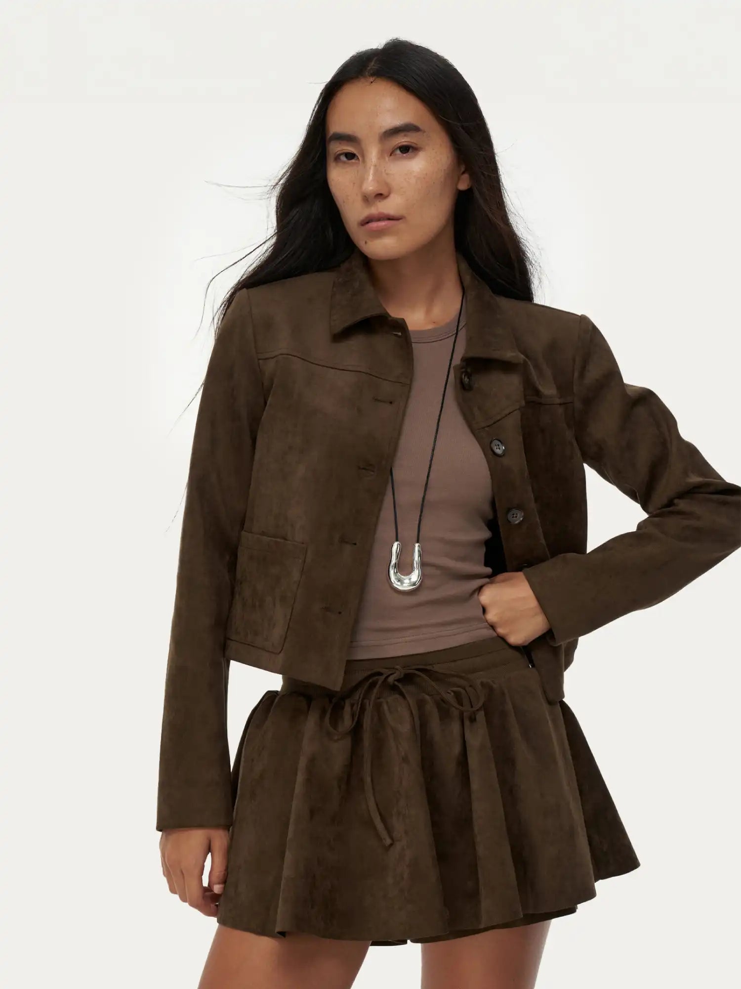 FIRST FLOOR Sophisticated Suede Cropped Jacket | Canton Collective