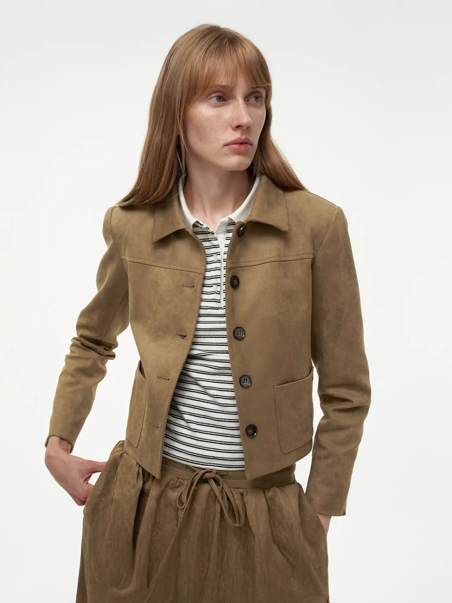 FIRST FLOOR Sophisticated Suede Cropped Jacket | Canton Collective