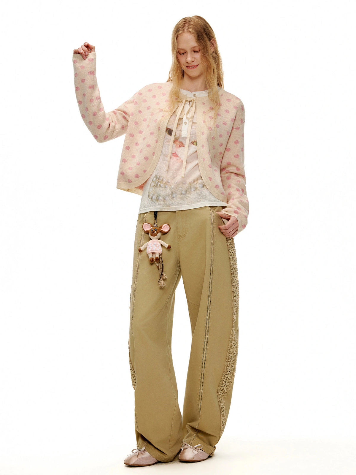 Outtheblue Split Front Polka Dot Knit Tie Up Cardigan | Canton Collective