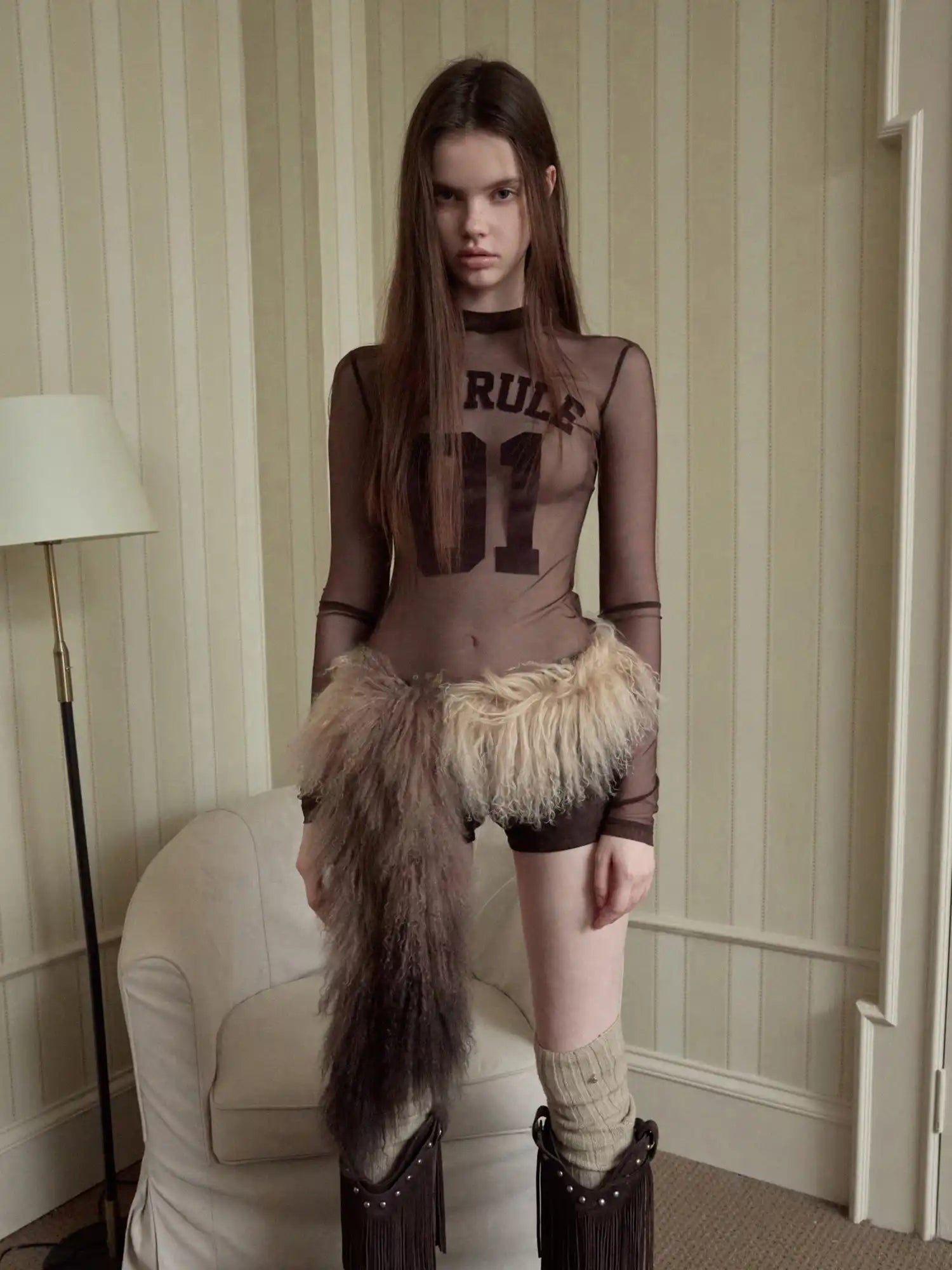 1Jinn Studio Sport-Print Mesh Turtleneck Top | Canton Collective