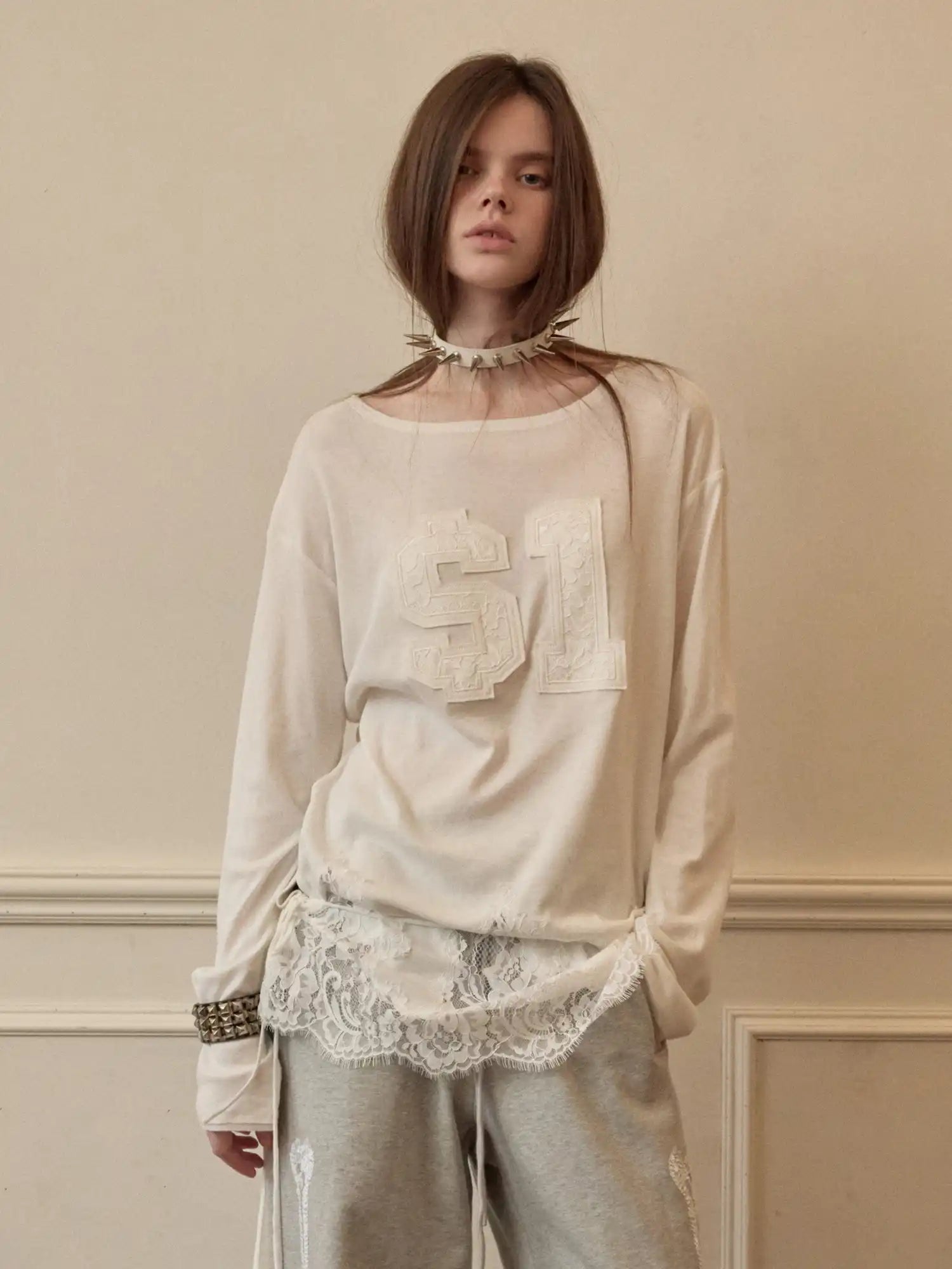 1Jinn Studio Sporty Casual Lace Trim Hem Boxy Tee | Canton Collective