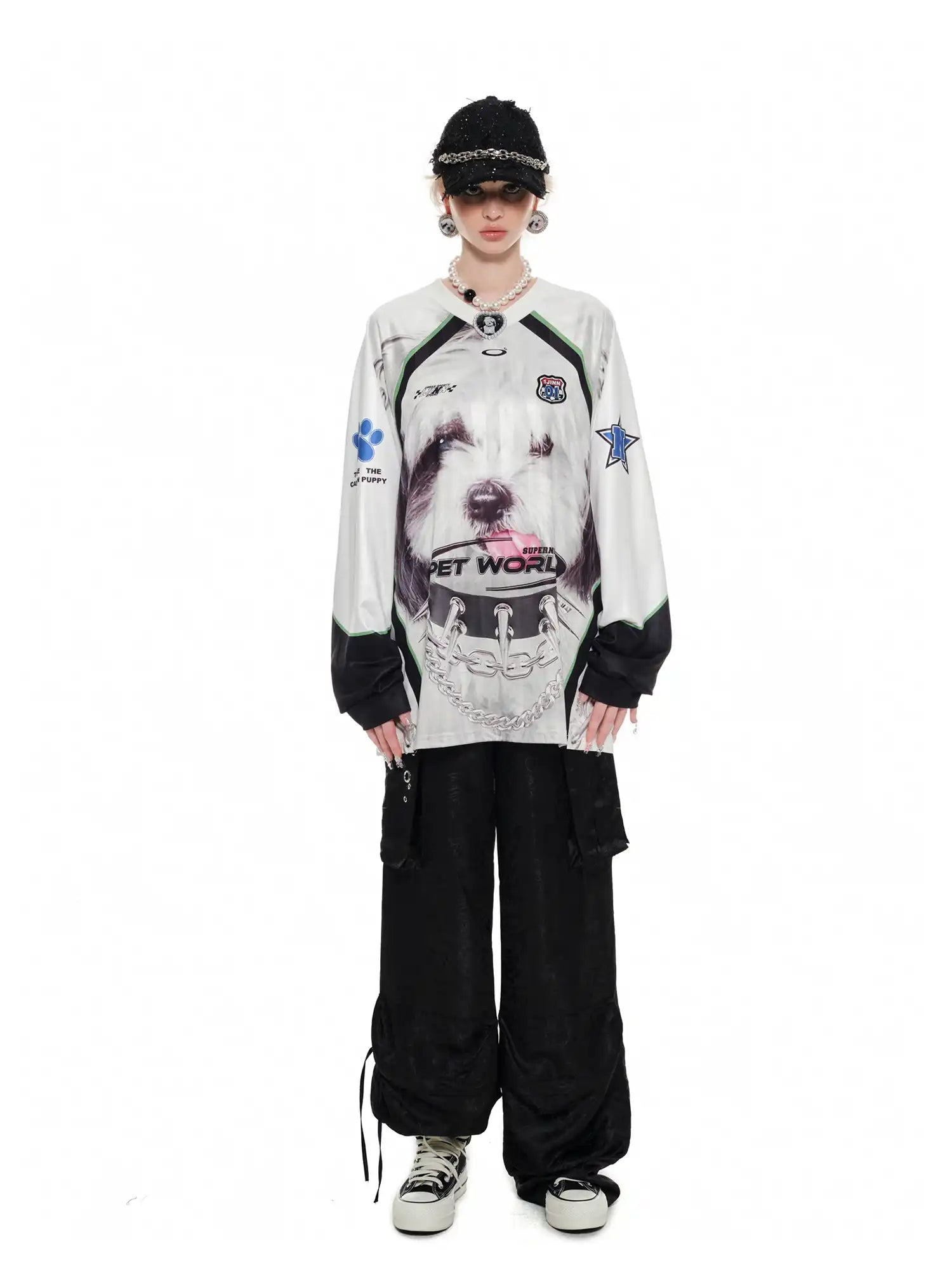 1Jinn Studio Sporty Cat Face Satin V-neck Top | Canton Collective