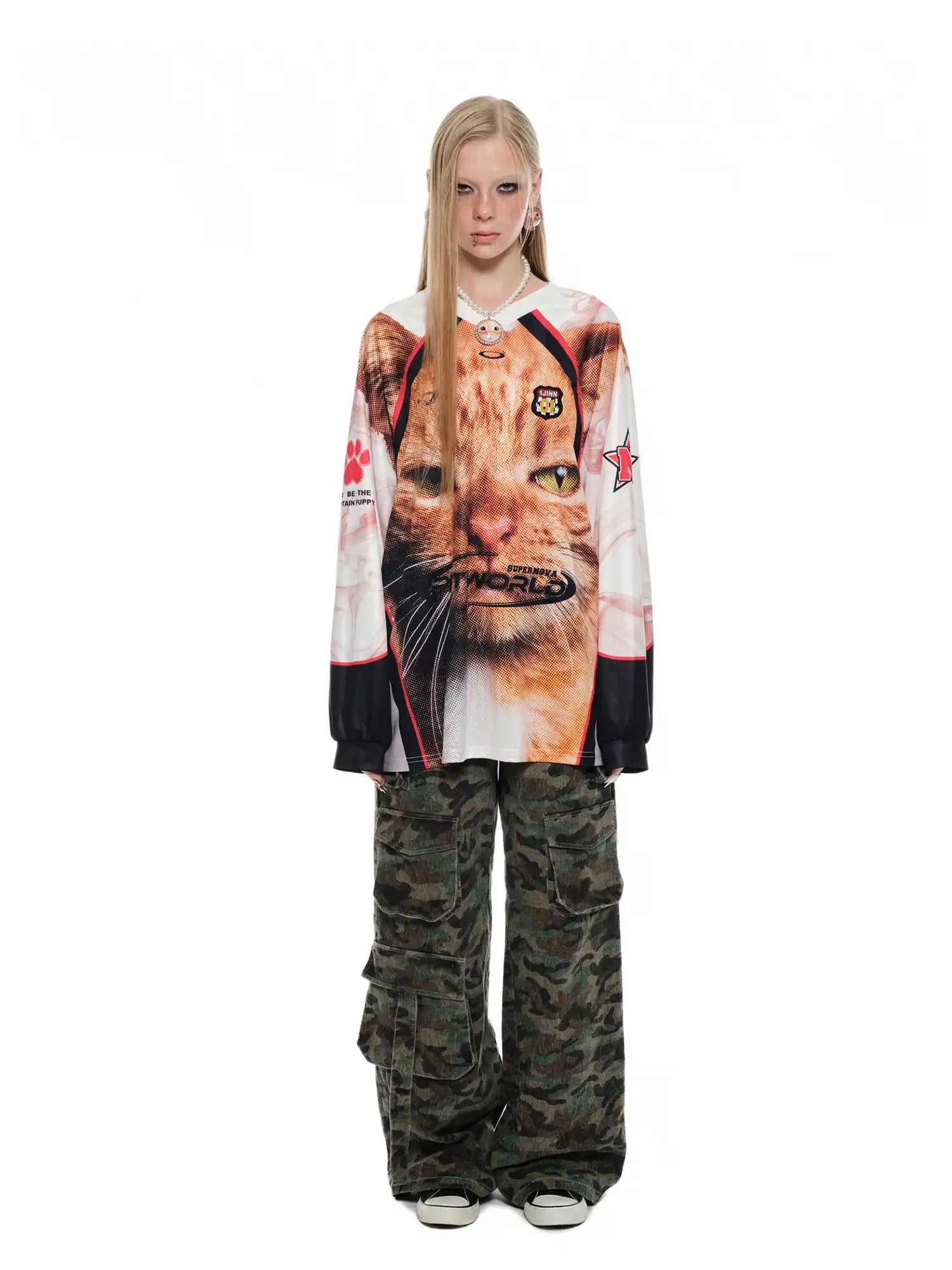 1Jinn Studio Sporty Cat Face Satin V-neck Top | Canton Collective