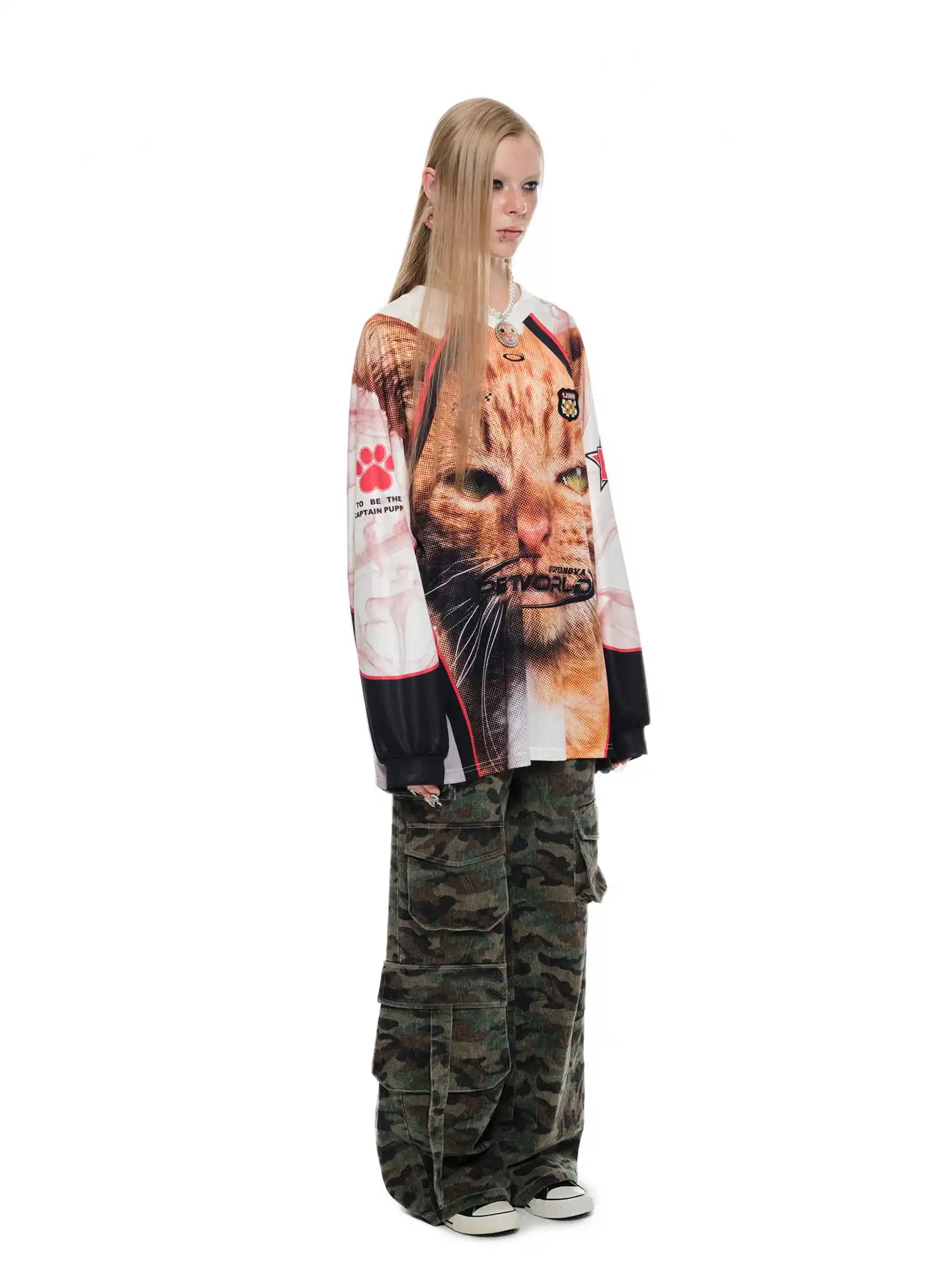 1Jinn Studio Sporty Cat Face Satin V-neck Top | Canton Collective