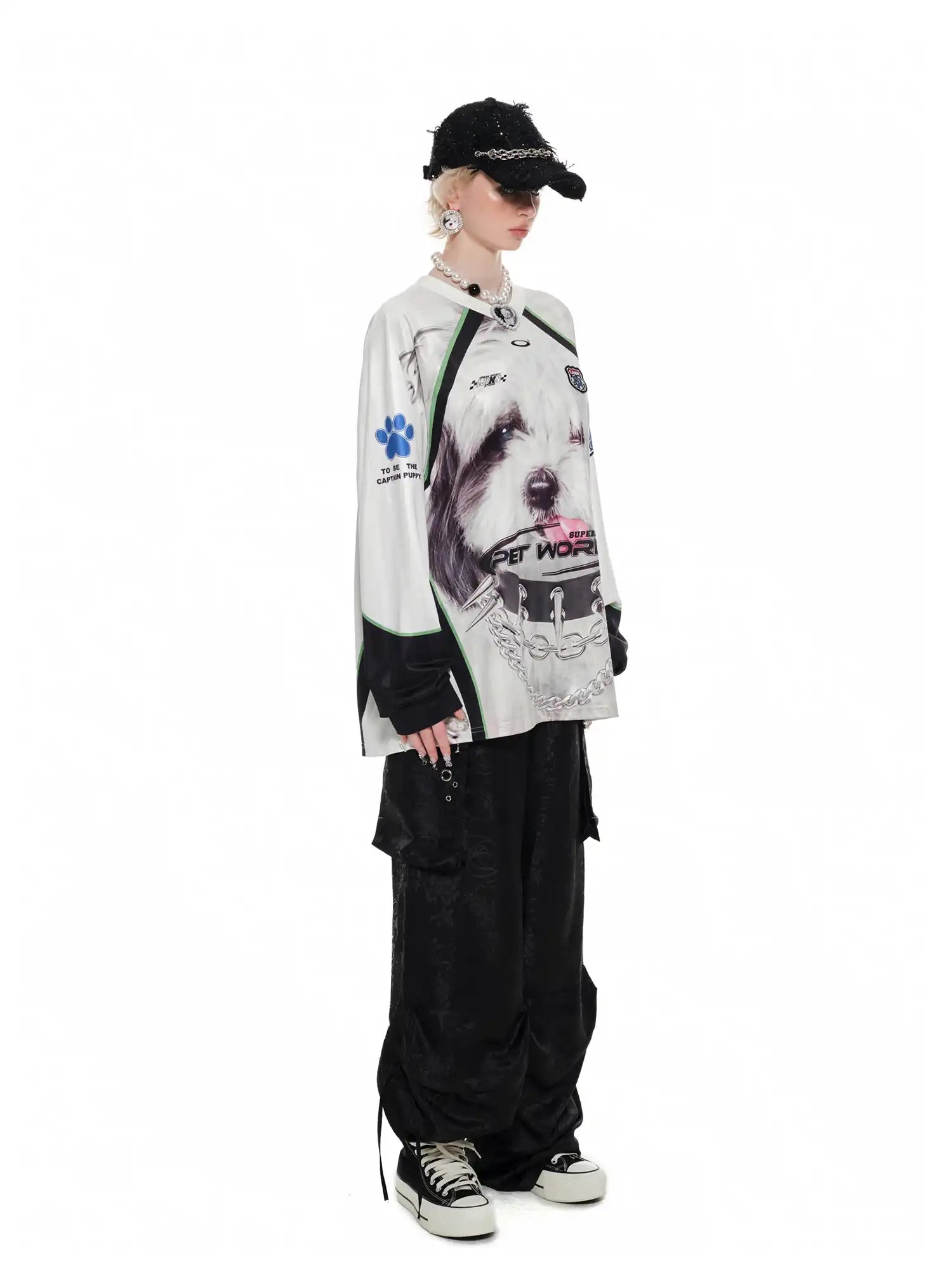 1Jinn Studio Sporty Cat Face Satin V-neck Top | Canton Collective