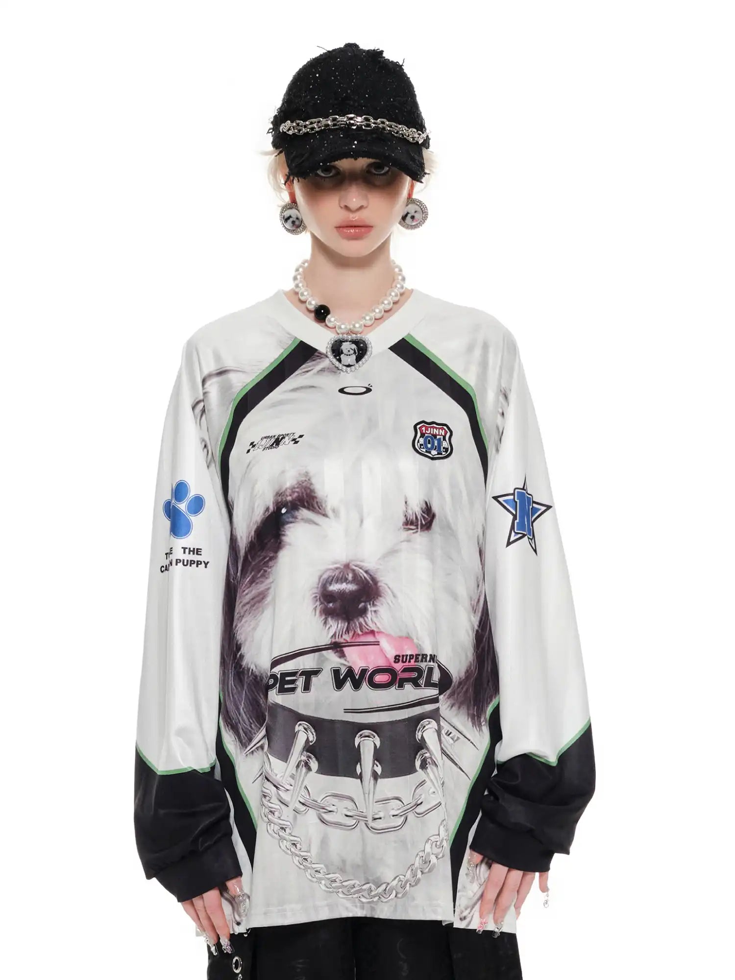 1Jinn Studio Sporty Cat Face Satin V-neck Top | Canton Collective