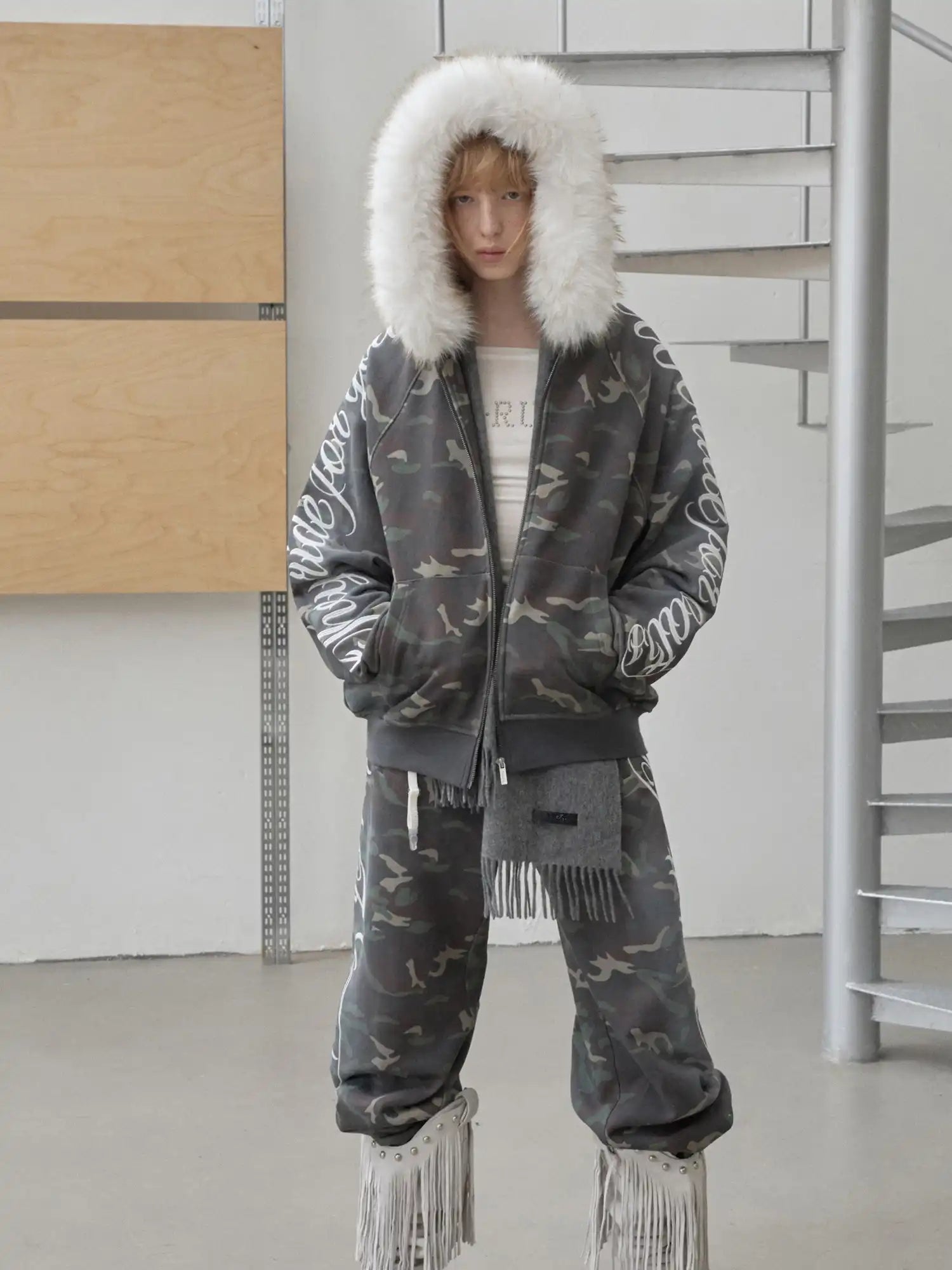 1Jinn Studio Street Camo Script Hoodie Jacket | Canton Collective