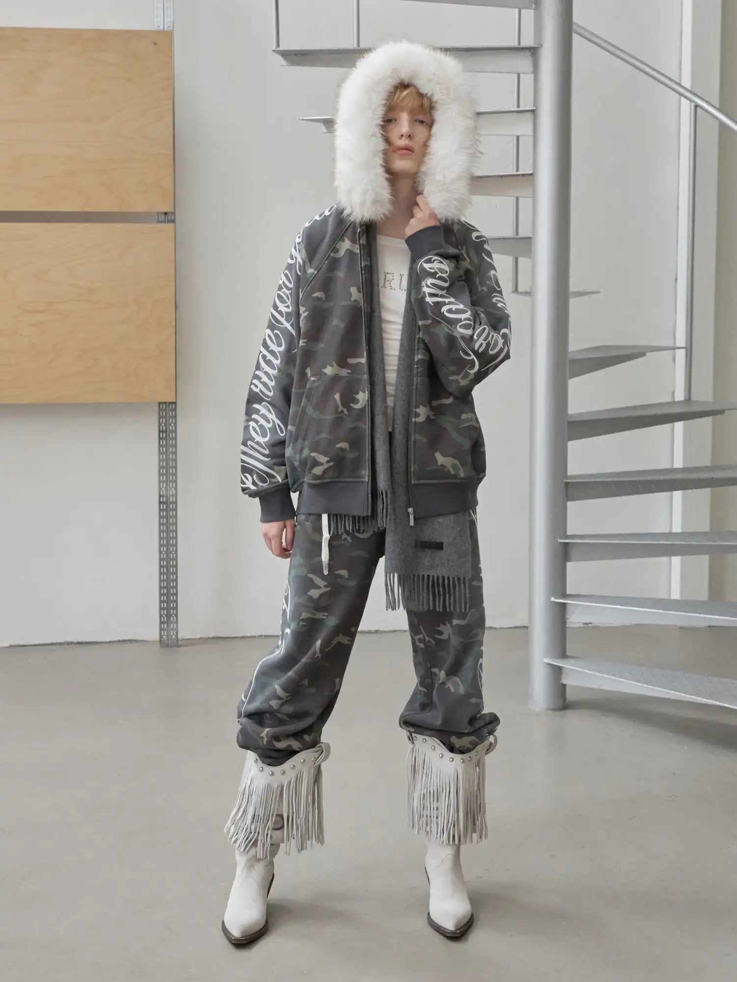 1Jinn Studio Street Camo Script Hoodie Jacket | Canton Collective