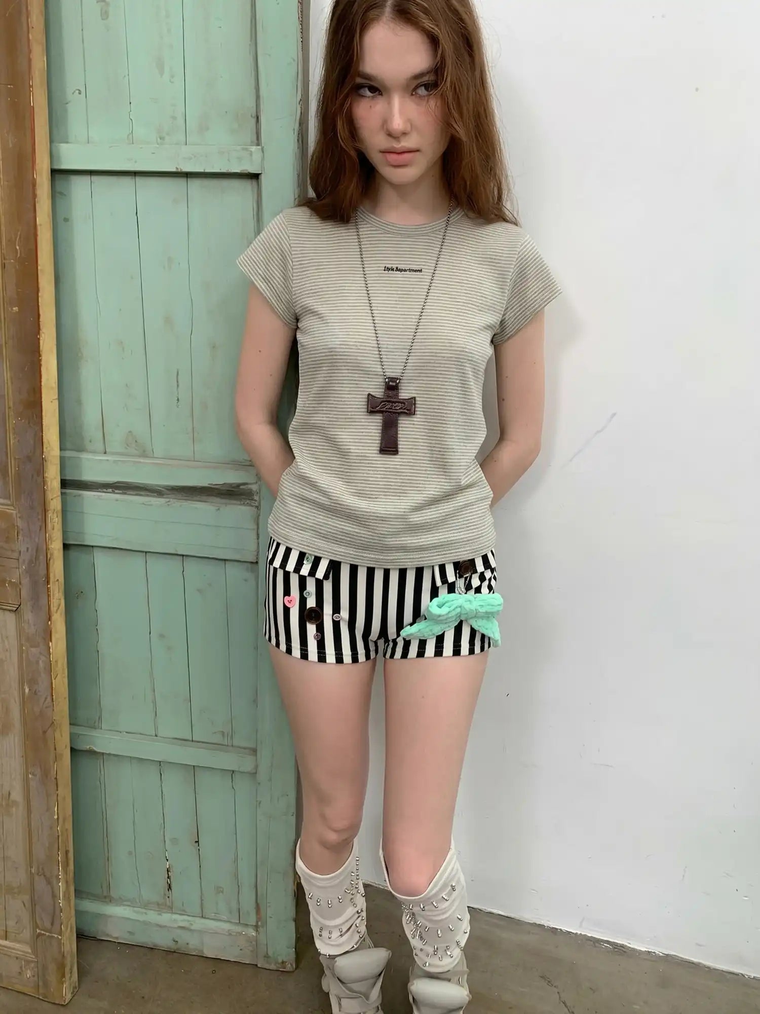 CantonCollective Design Stripe Fitted Crop Cap Sleeve Tee | Canton Collective