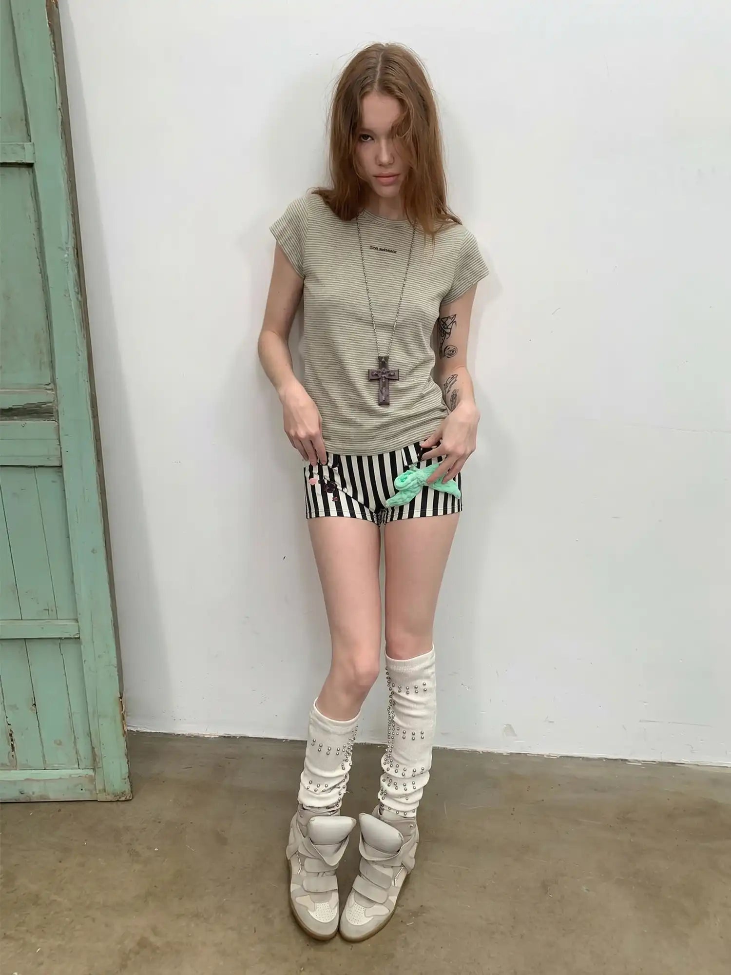 CantonCollective Design Stripe Fitted Crop Cap Sleeve Tee | Canton Collective