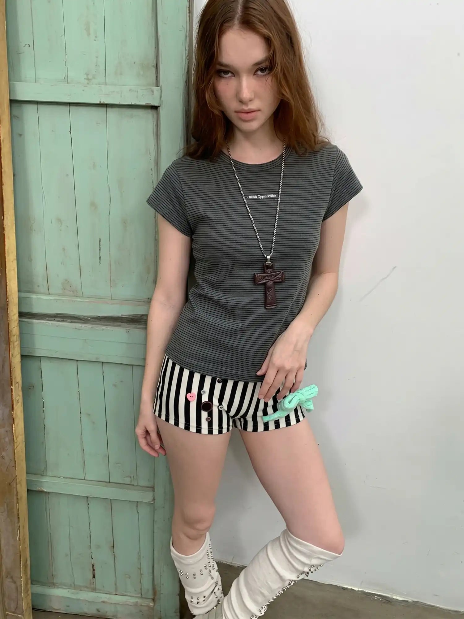 CantonCollective Design Stripe Fitted Crop Cap Sleeve Tee | Canton Collective