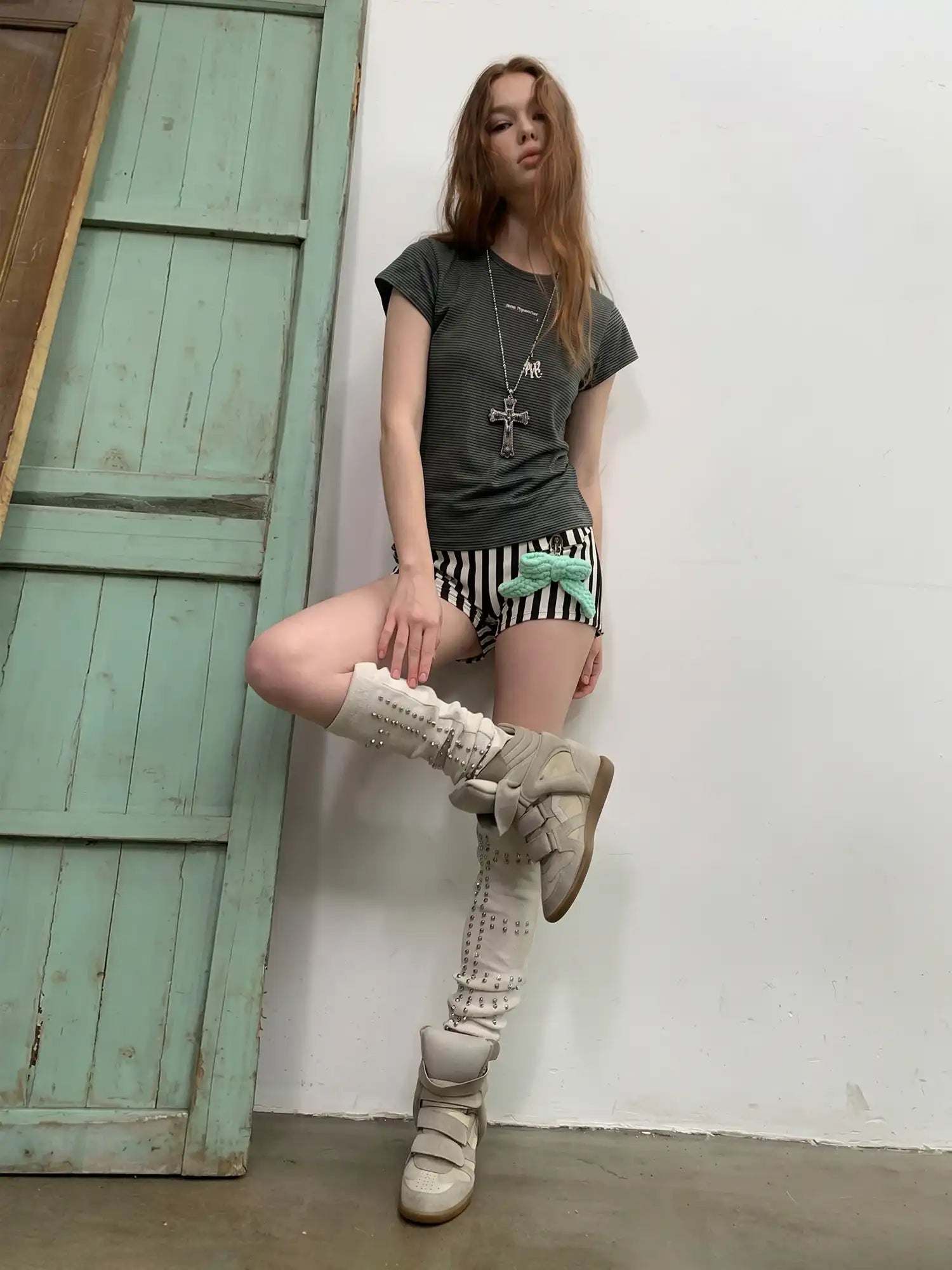 CantonCollective Design Stripe Fitted Crop Cap Sleeve Tee | Canton Collective