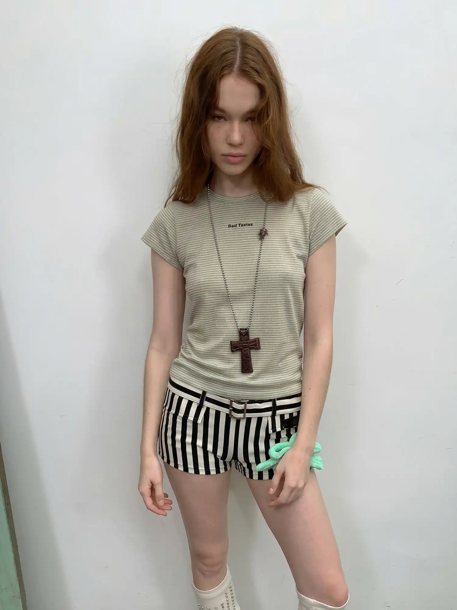 CantonCollective Design Stripe Fitted Crop Cap Sleeve Tee | Canton Collective