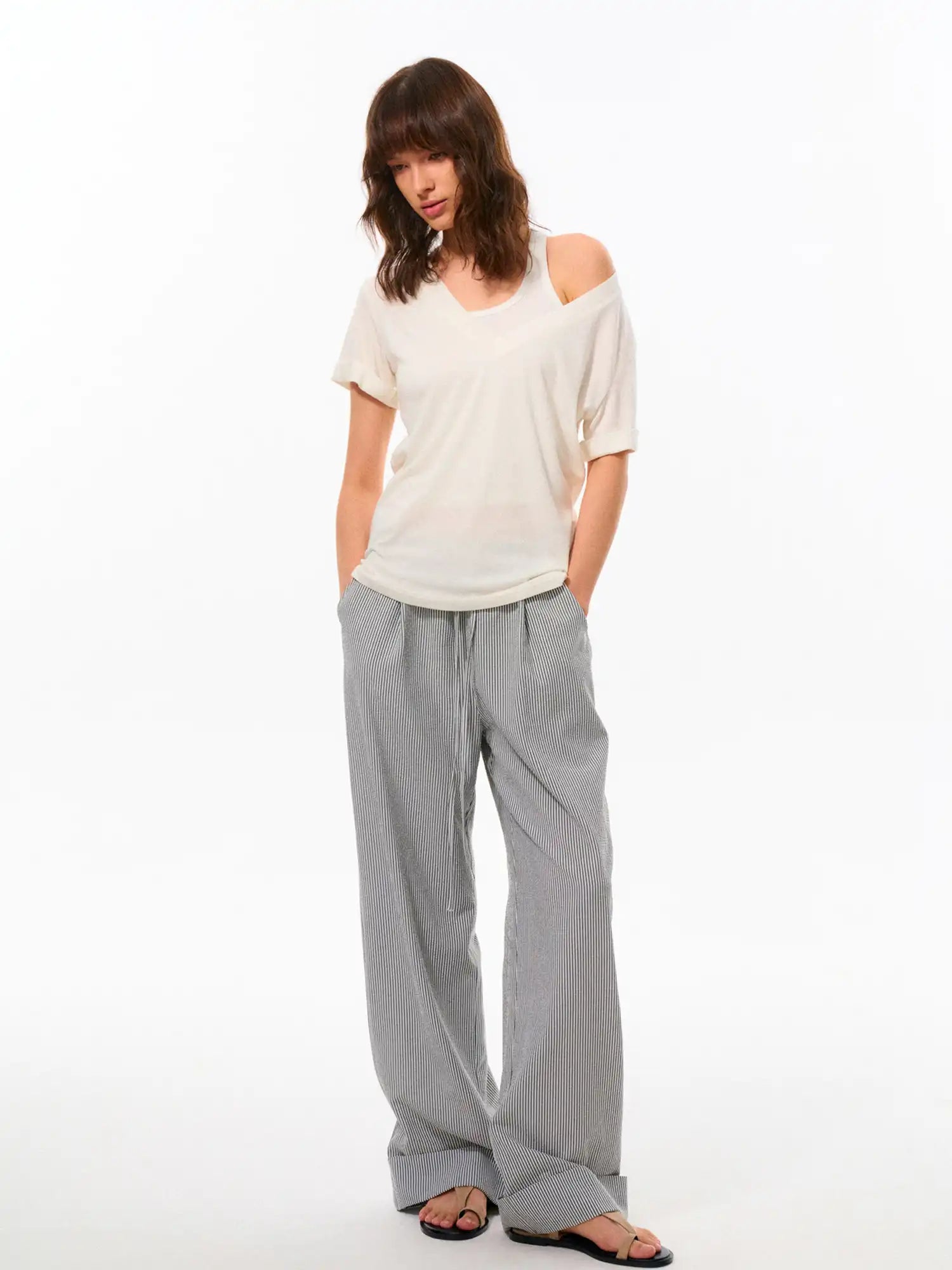 FirstFloor Striped Elastic Waist Wide-Leg Pants | Canton Collective