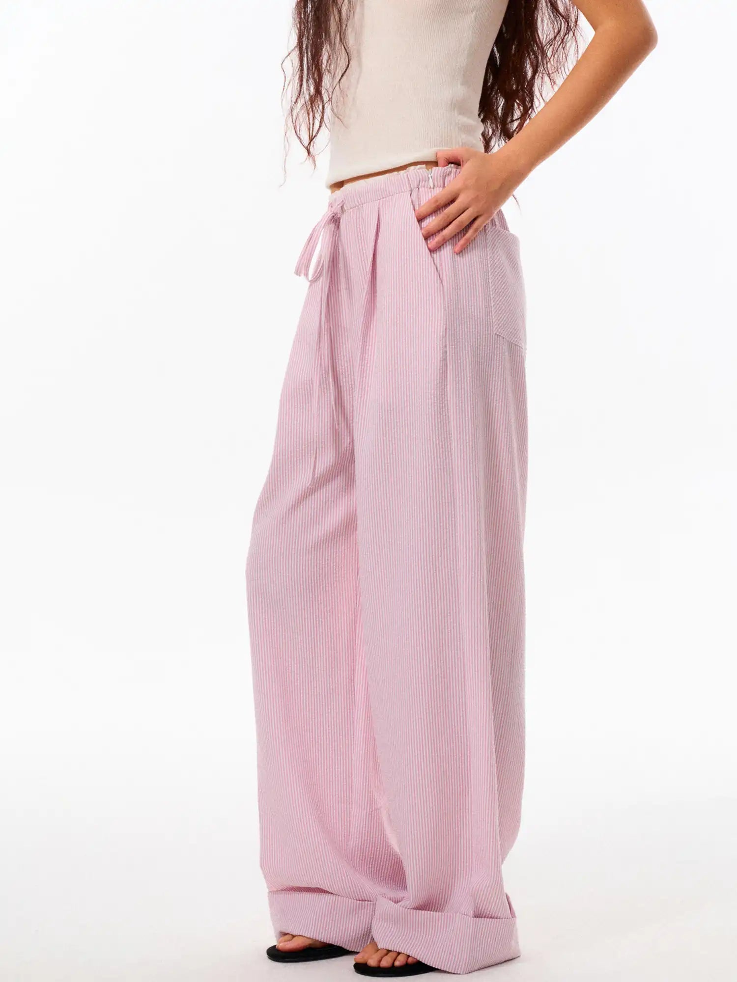 FirstFloor Striped Elastic Waist Wide-Leg Pants | Canton Collective
