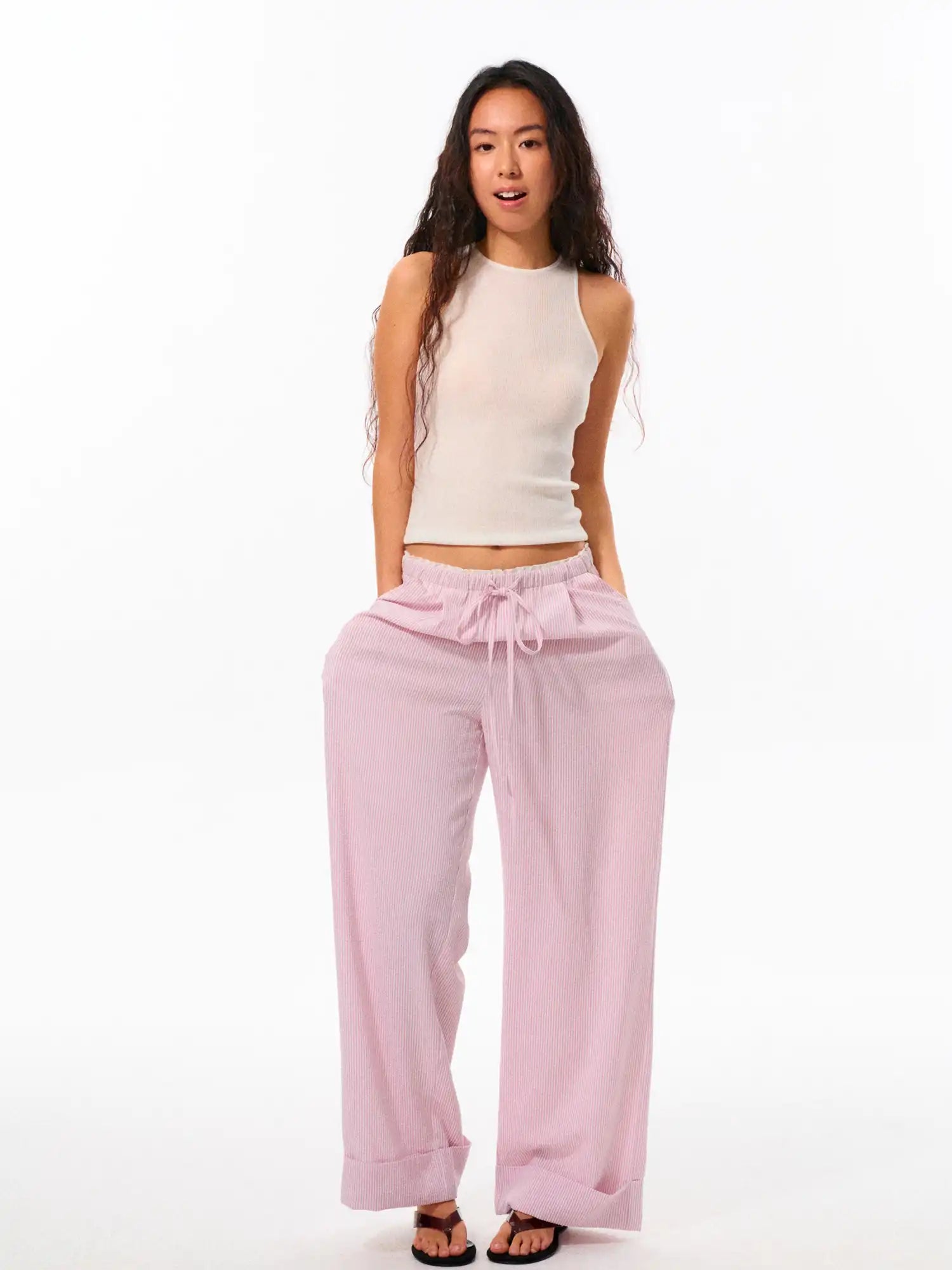 FirstFloor Striped Elastic Waist Wide-Leg Pants | Canton Collective