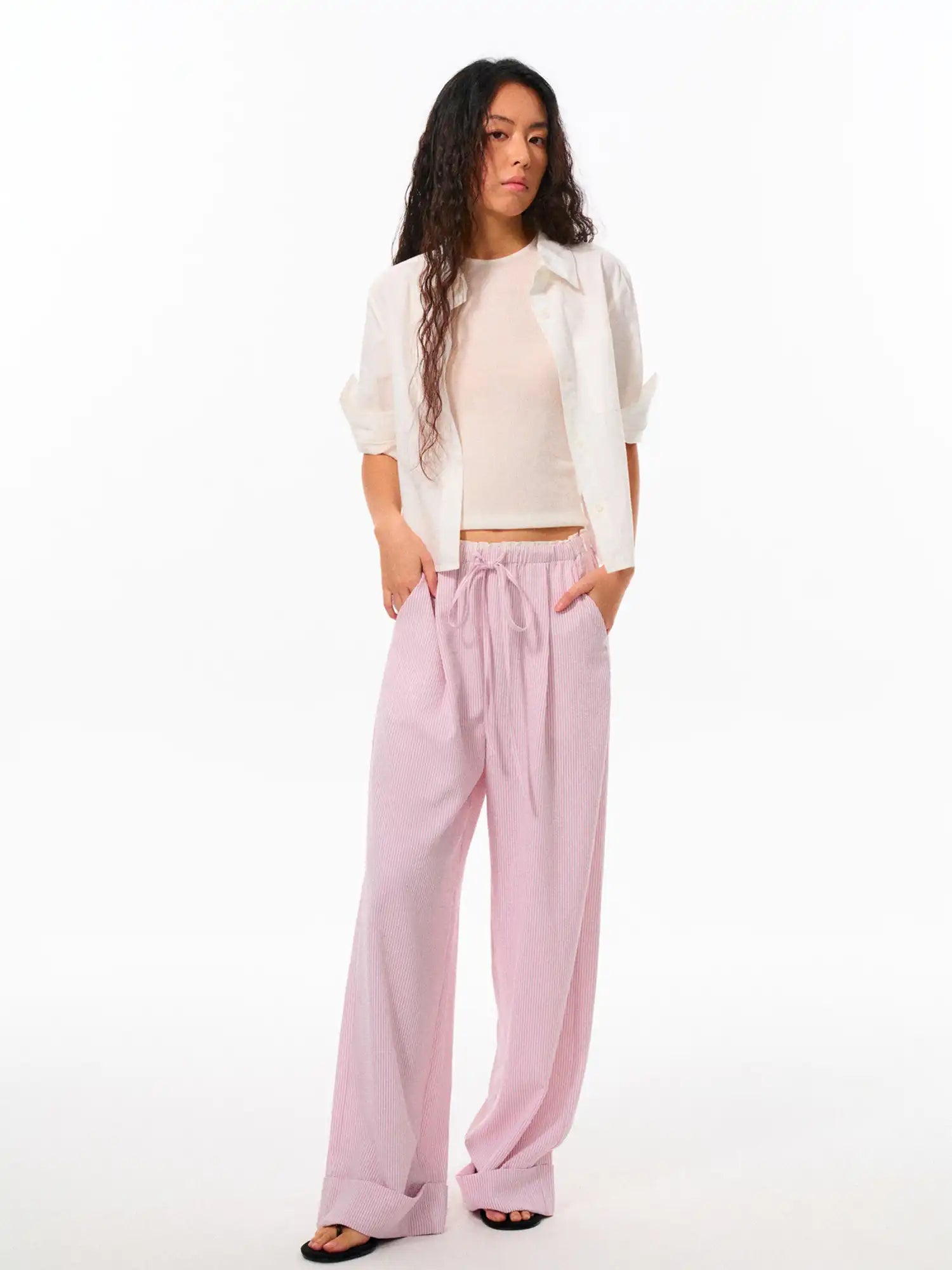 FirstFloor Striped Elastic Waist Wide-Leg Pants | Canton Collective