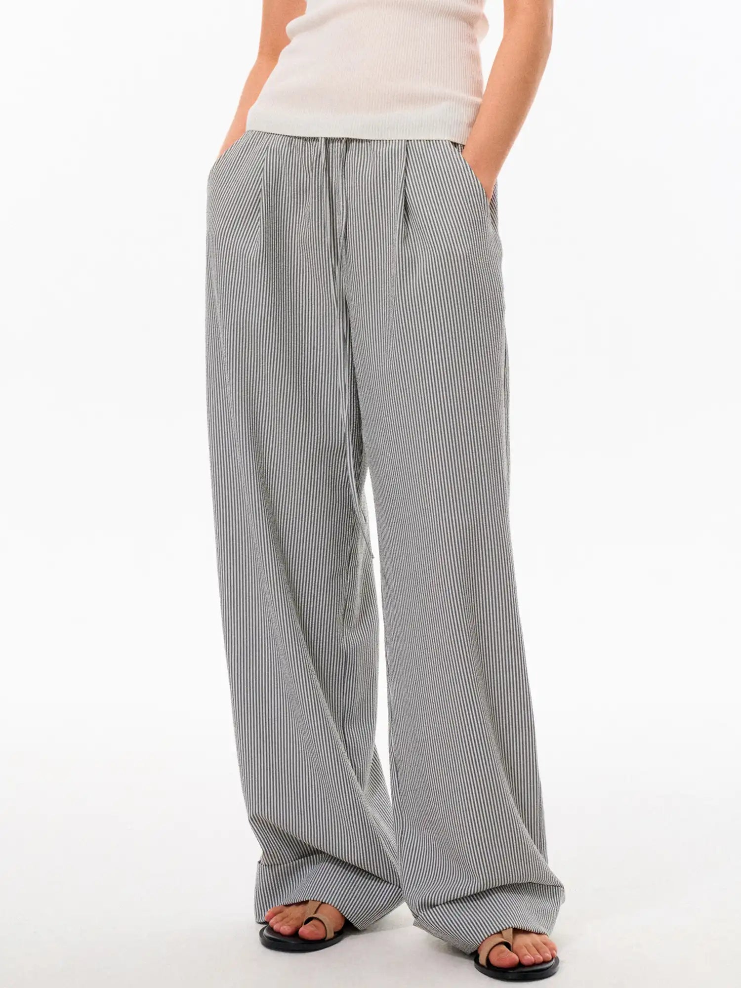 FirstFloor Striped Elastic Waist Wide-Leg Pants | Canton Collective