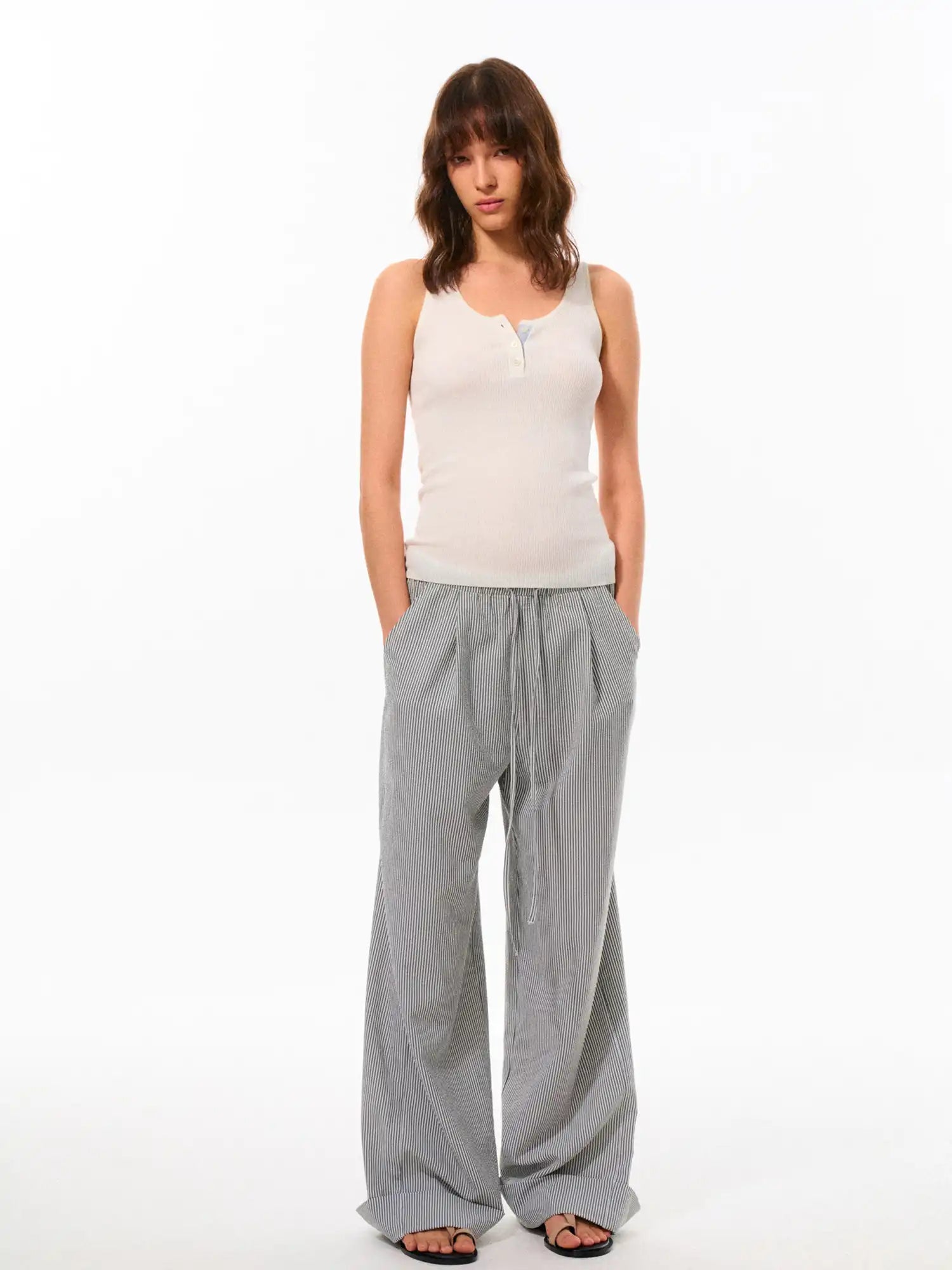 FirstFloor Striped Elastic Waist Wide-Leg Pants | Canton Collective