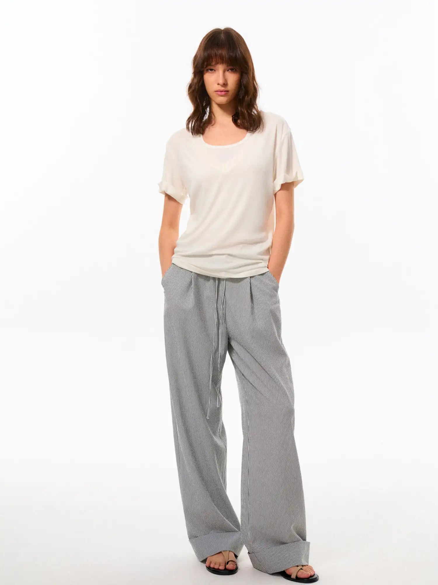 FirstFloor Striped Elastic Waist Wide-Leg Pants | Canton Collective